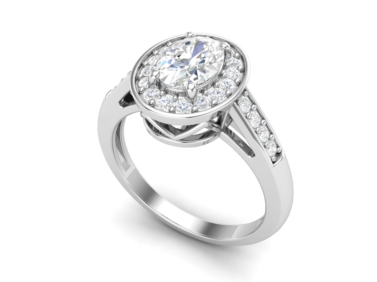 White CZ Solitaire Halo Ring - Sterling Silver