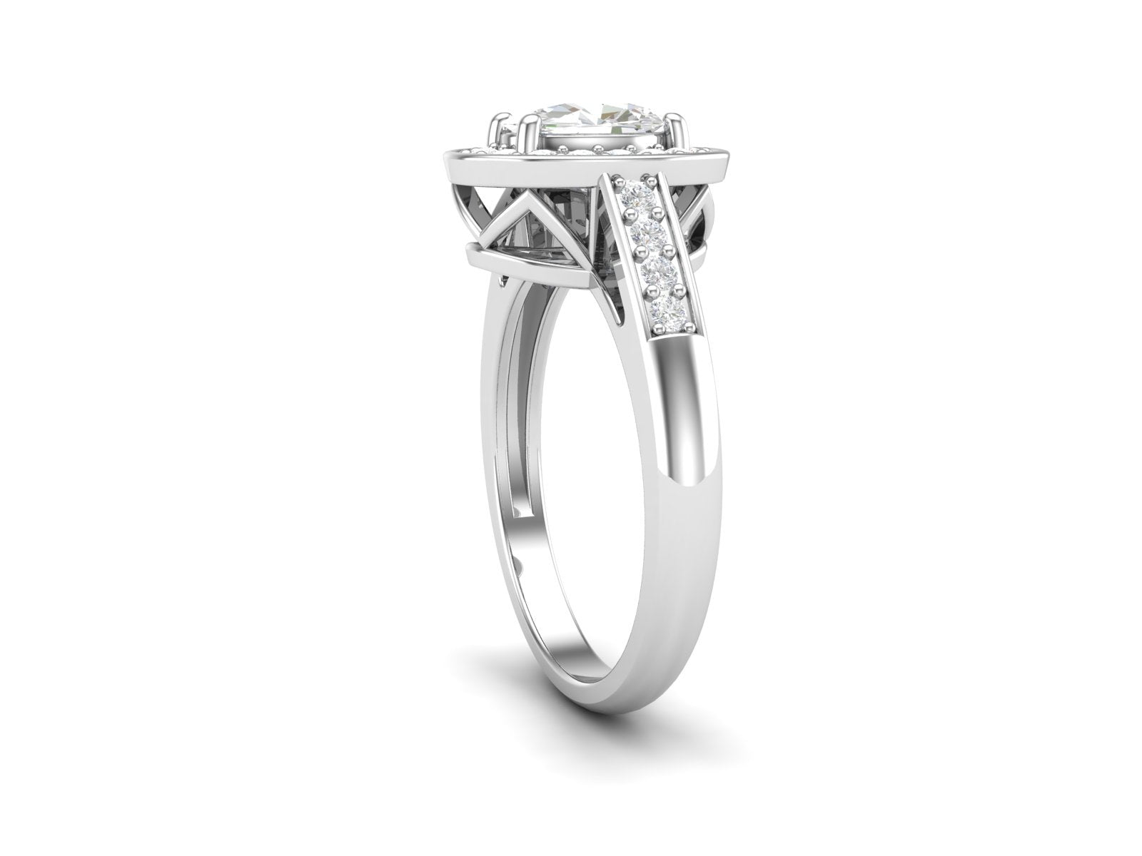 White CZ Solitaire Halo Ring - Sterling Silver