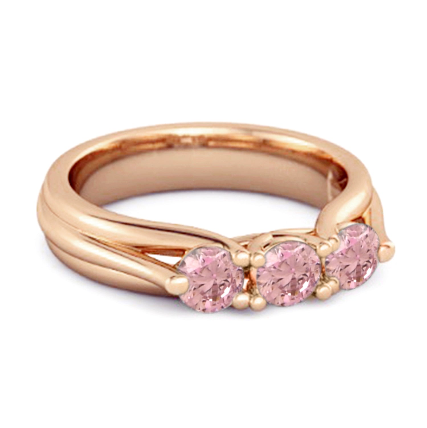 Anello in argento sterling con tre pietre e zirconi rosa da 0,30 ct