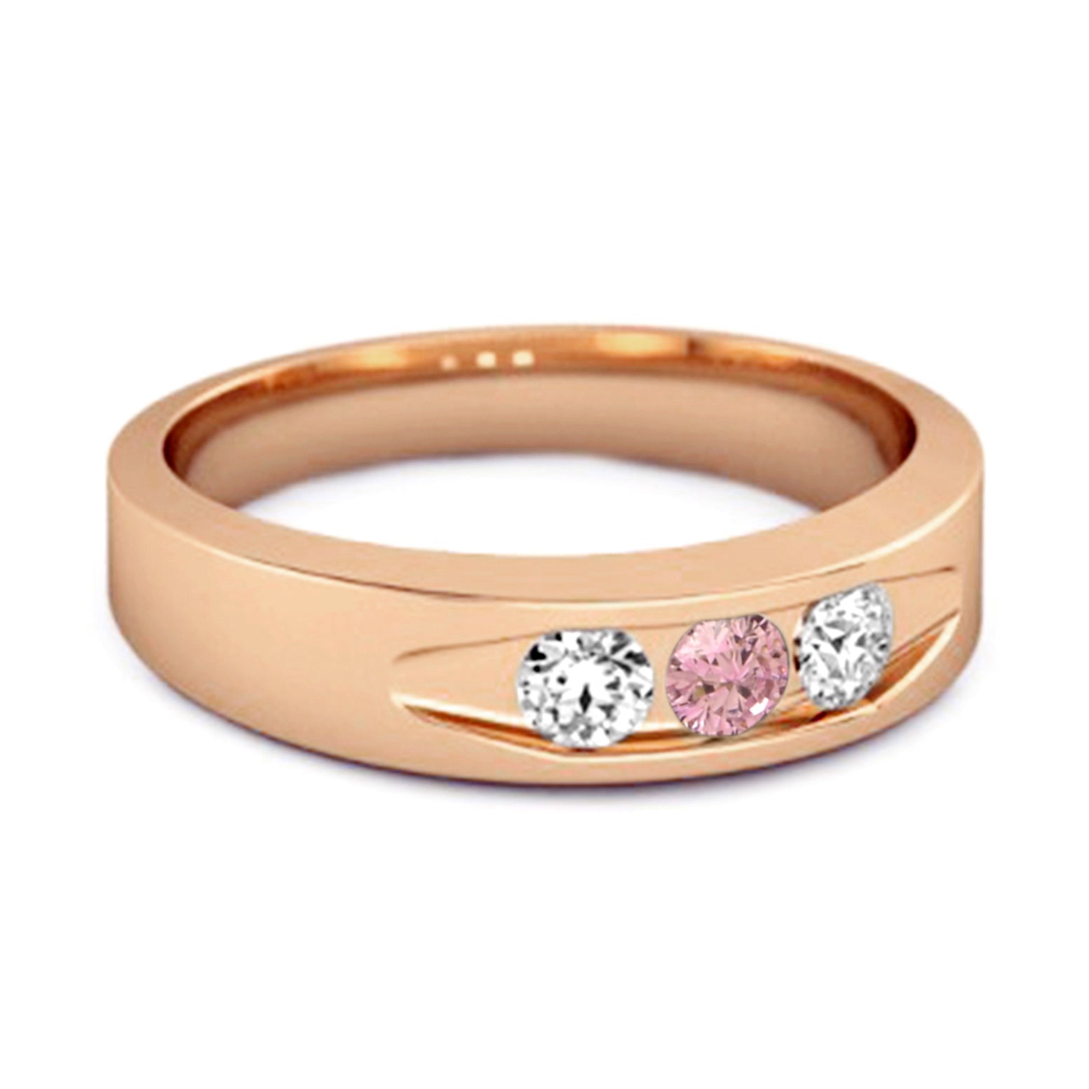 Pink CZ Three Stone Band Ring - Sterling Silver