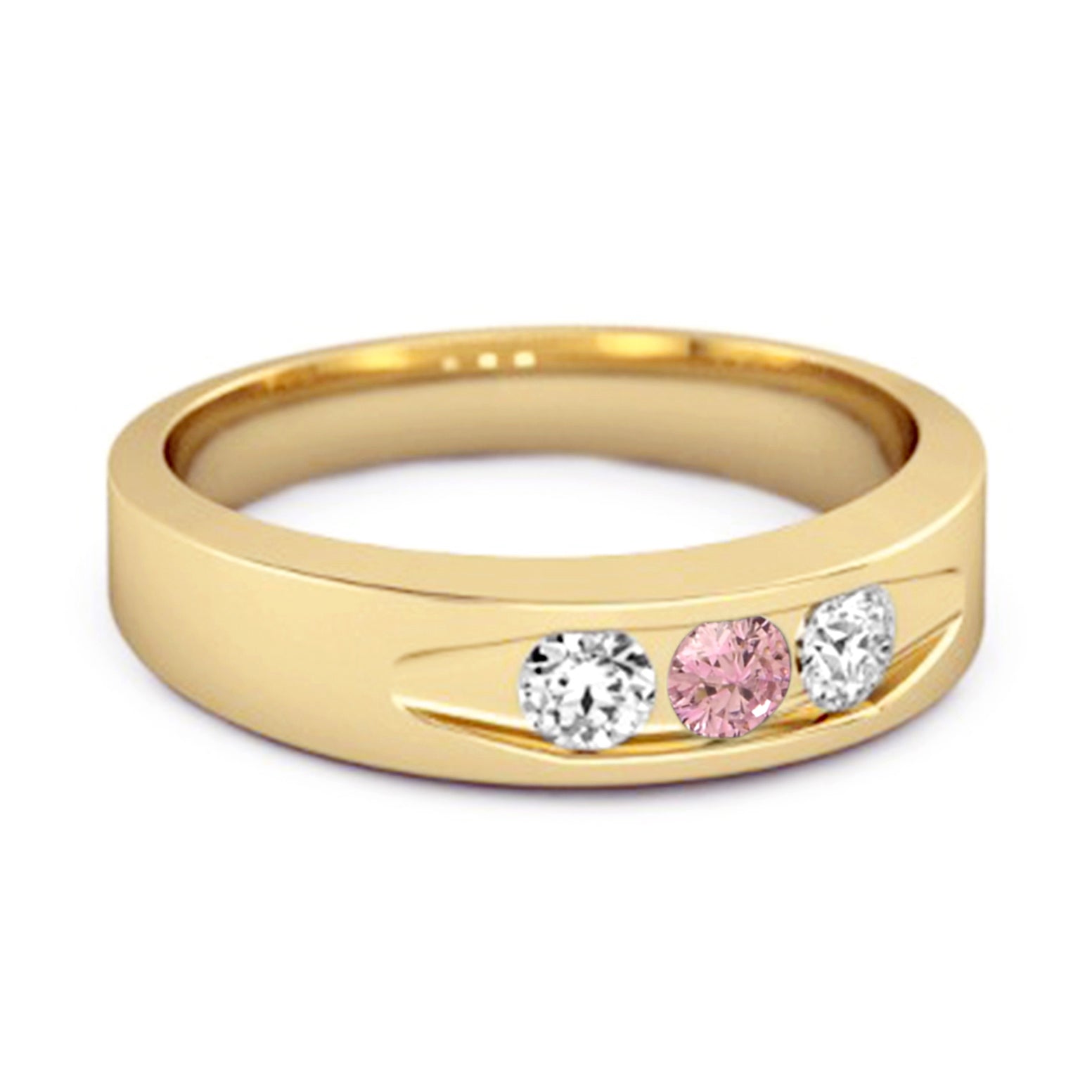 Pink CZ Three Stone Band Ring - Sterling Silver