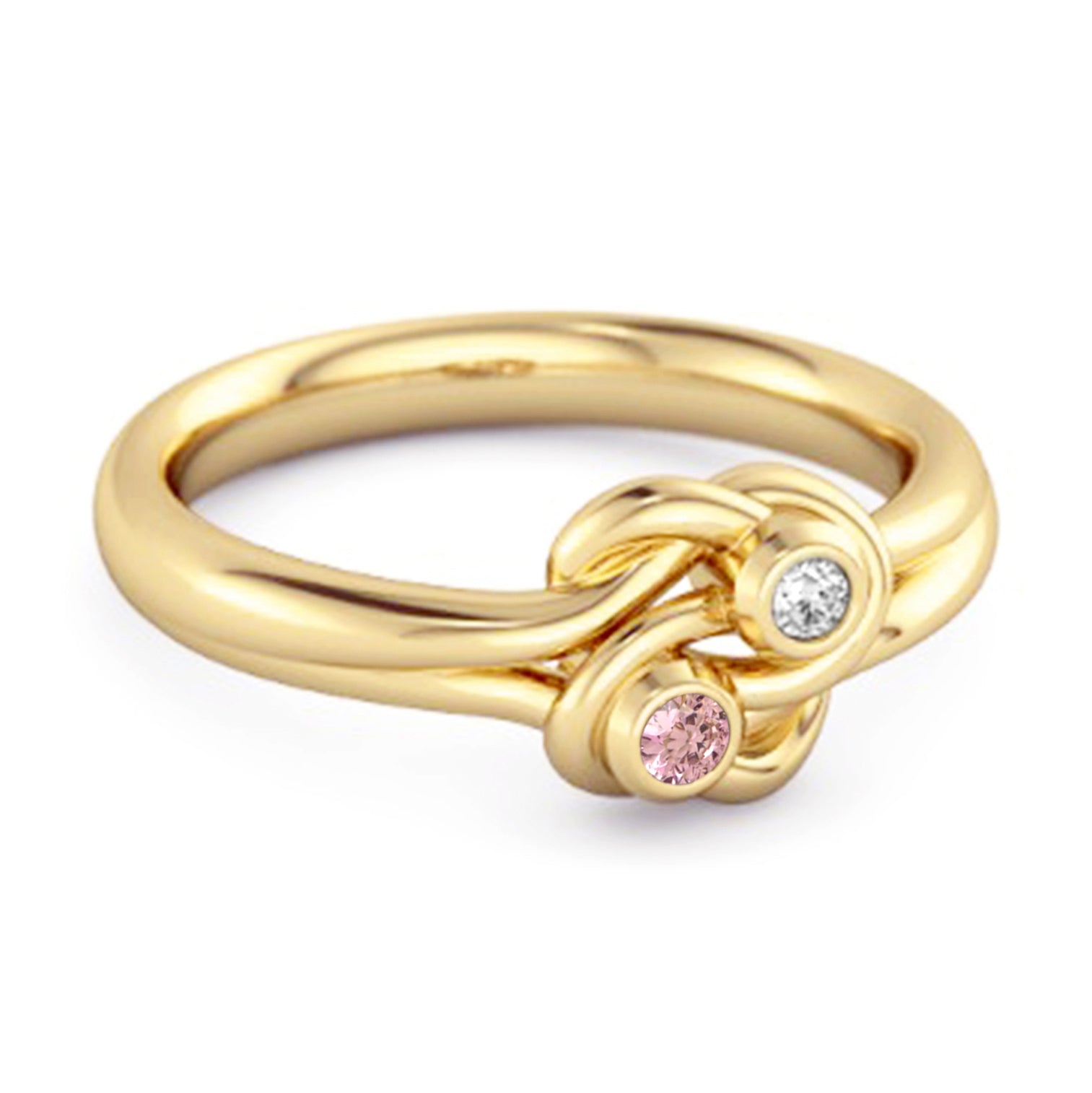 Anello di fidanzamento personalizzato Love Knot in argento sterling con zirconi rosa da 0,02 carati