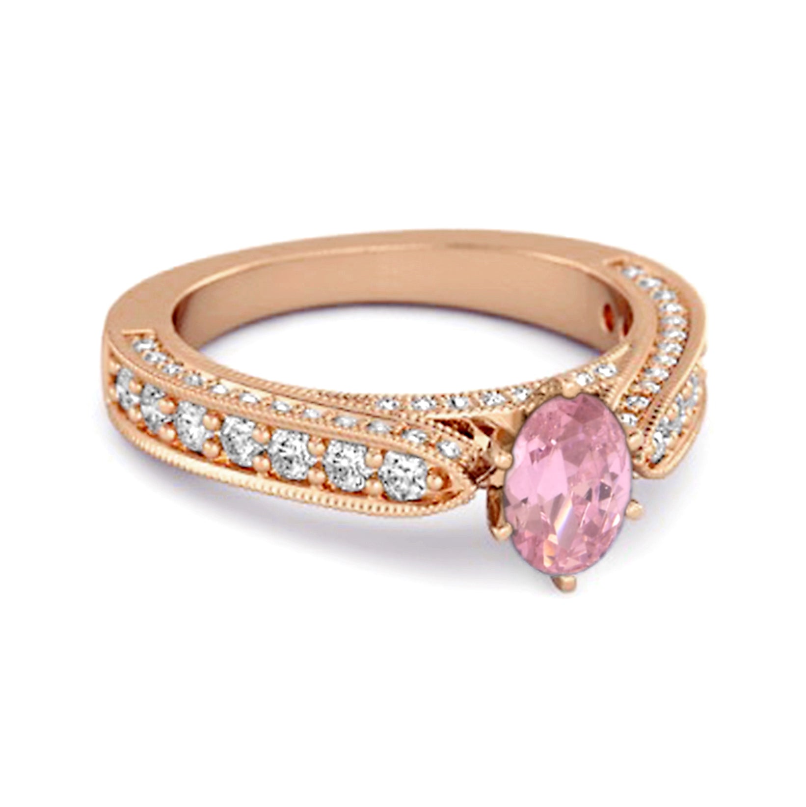 Pink CZ Vintage Milgrain Solitaire Ring – Sterling Silver