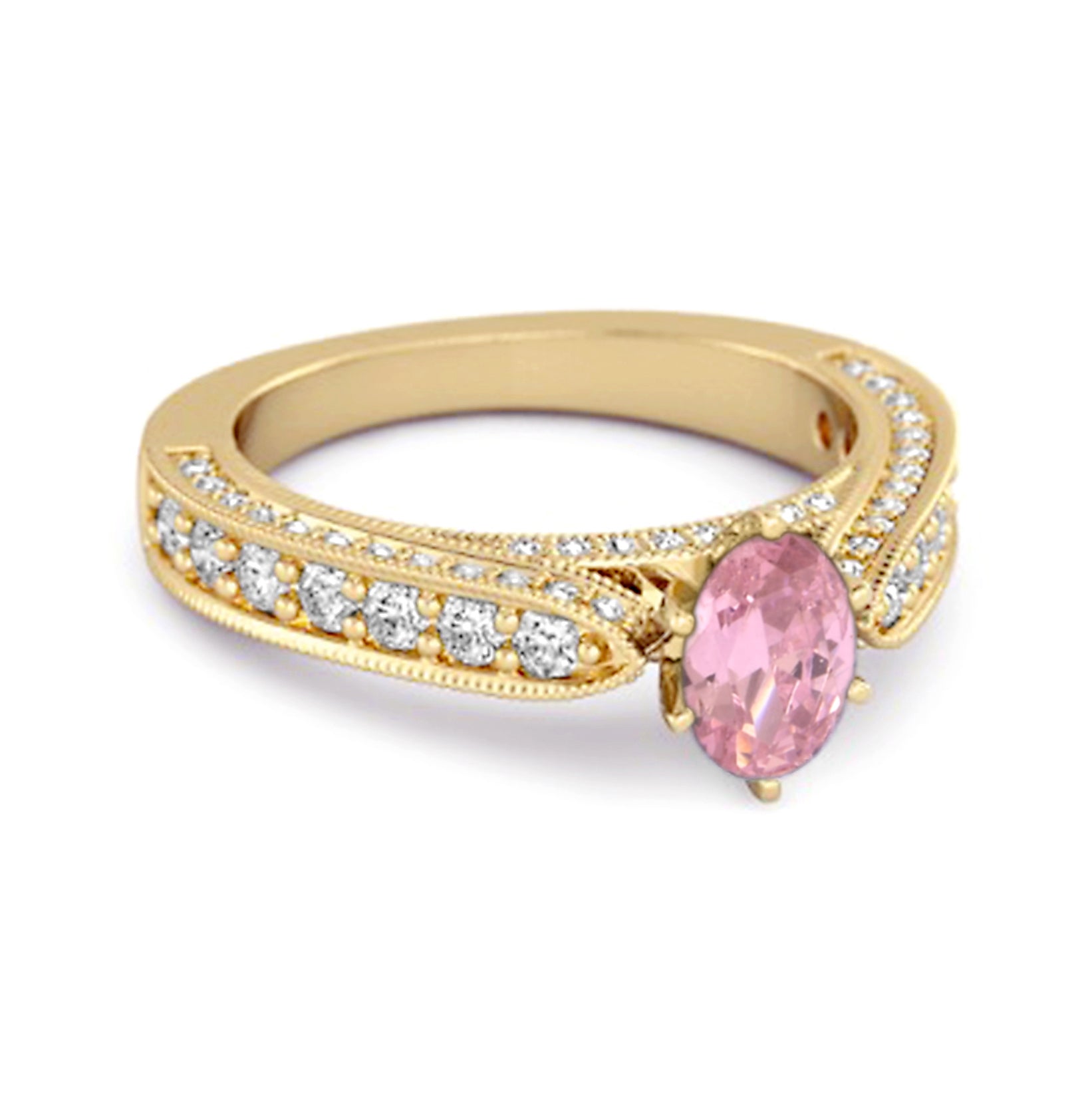 Pink CZ Vintage Milgrain Solitaire Ring – Sterling Silver