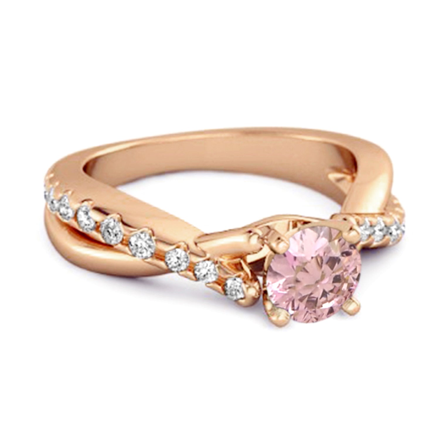 Anello in argento sterling 925 con gambo intrecciato e zirconi rosa