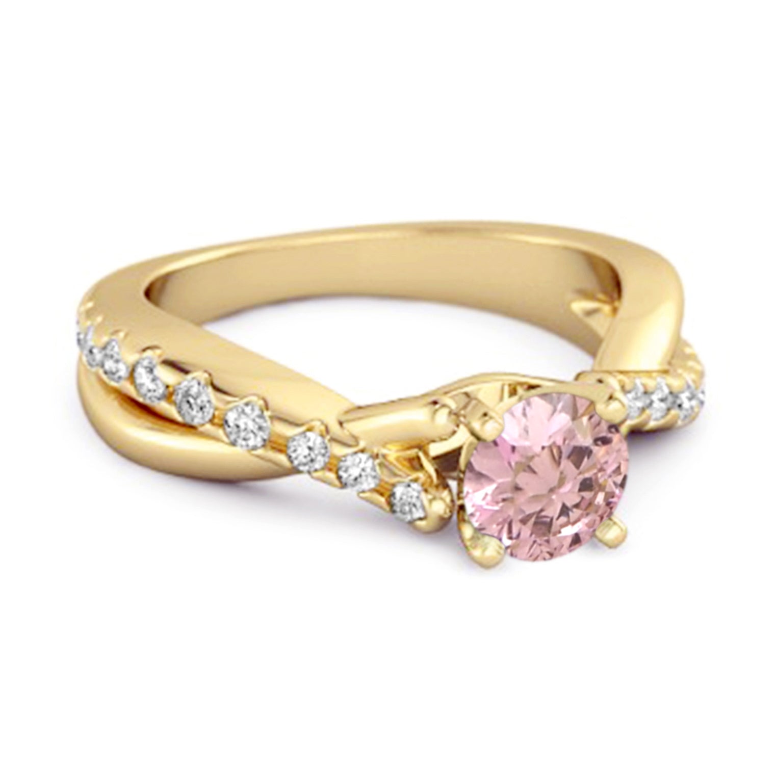 Anello in argento sterling 925 con gambo intrecciato e zirconi rosa
