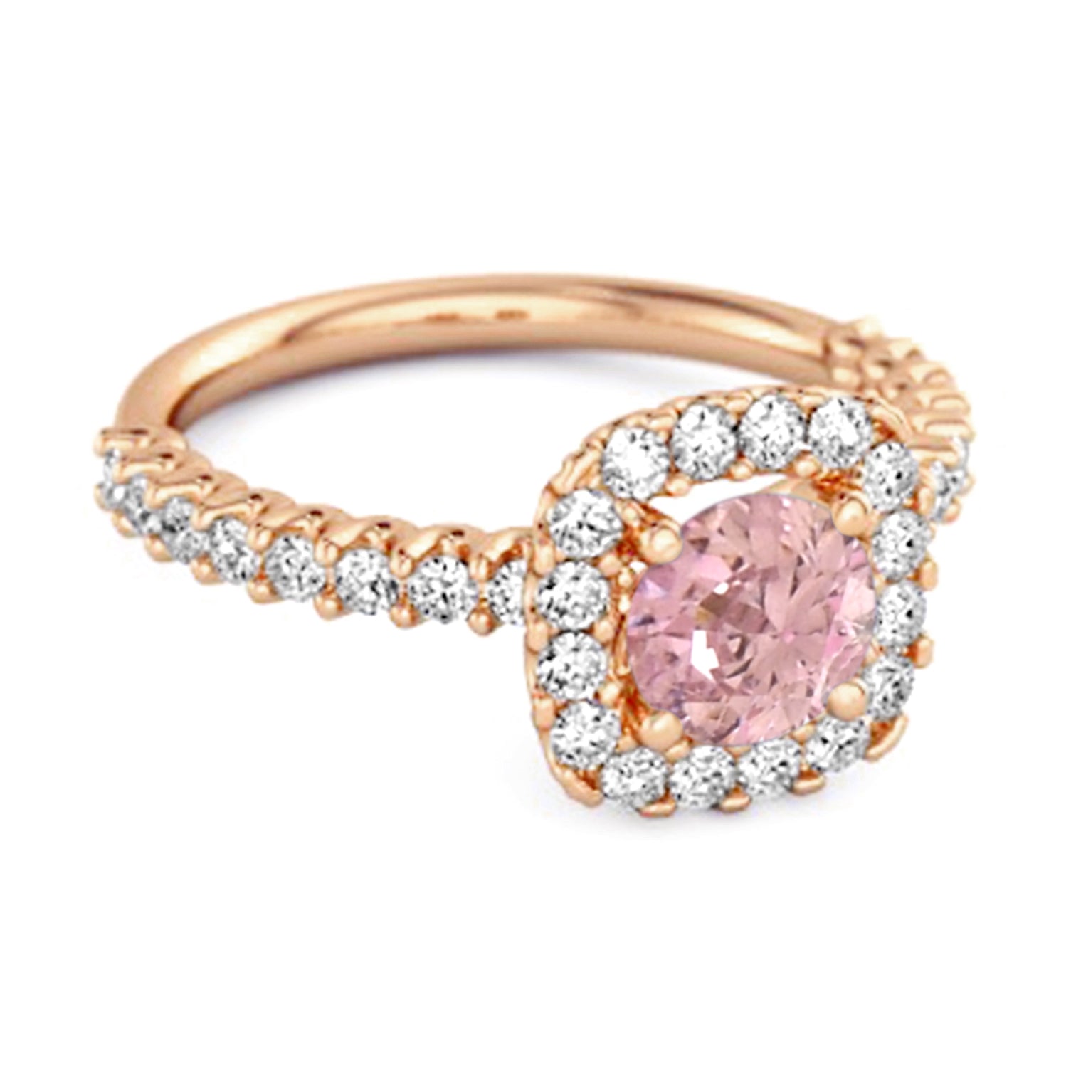 Anello con alone in argento sterling 925 con zirconi rosa taglio rotondo, regalo da principessa