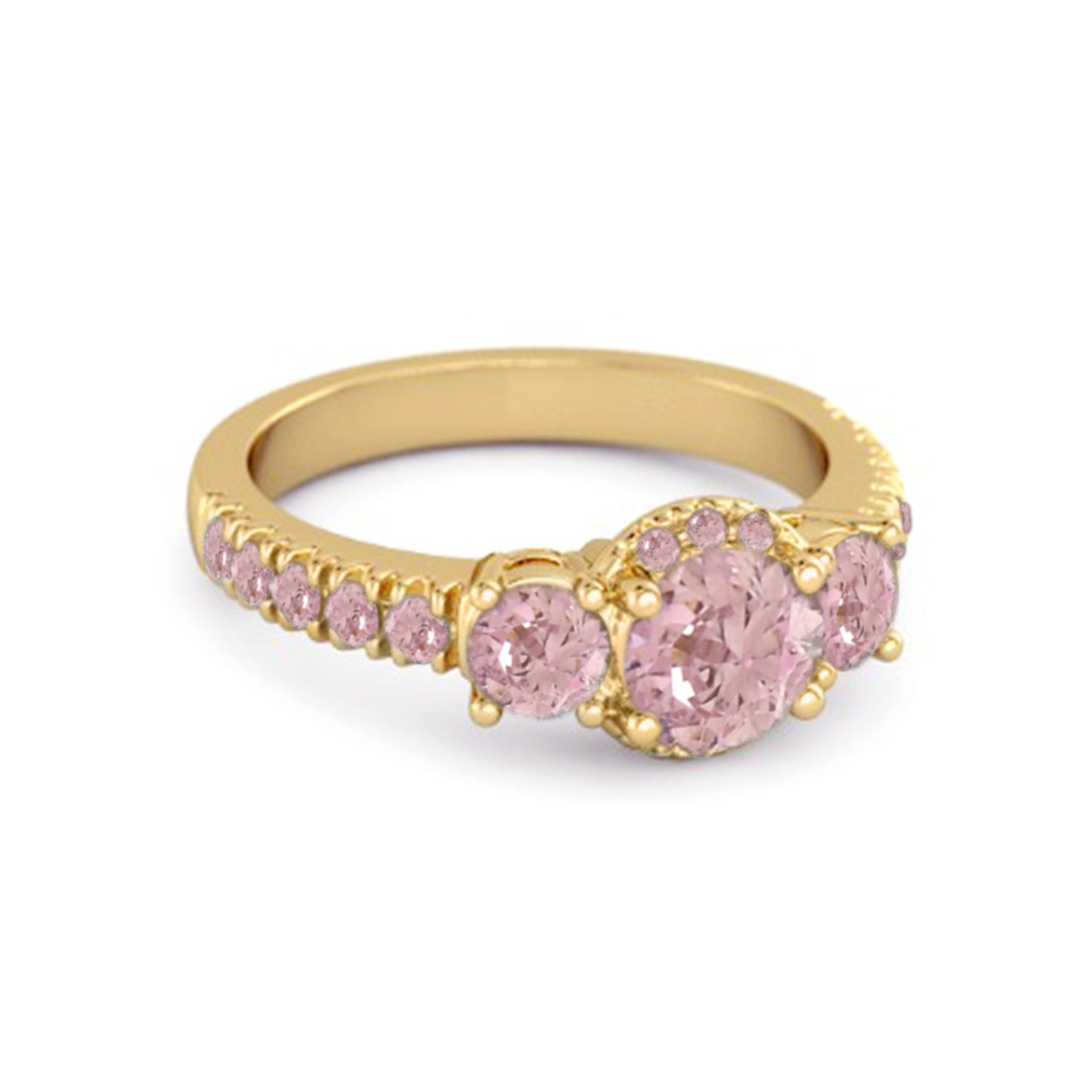 Anello in argento sterling 925 con tre pietre di zirconi rosa taglio raro