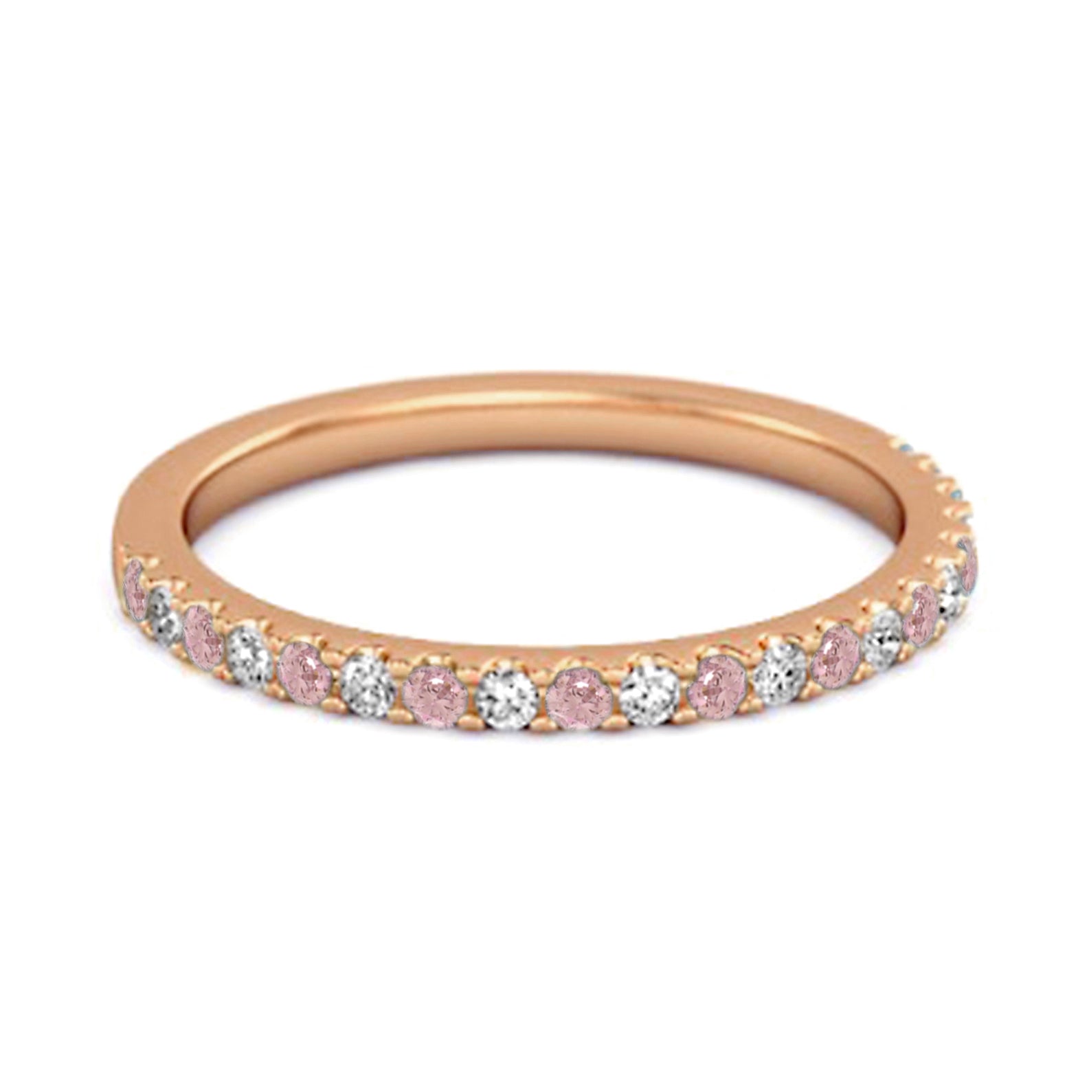 Pink Zirconia Half Eternity Band 925 Sterling Silver Stackable Ring