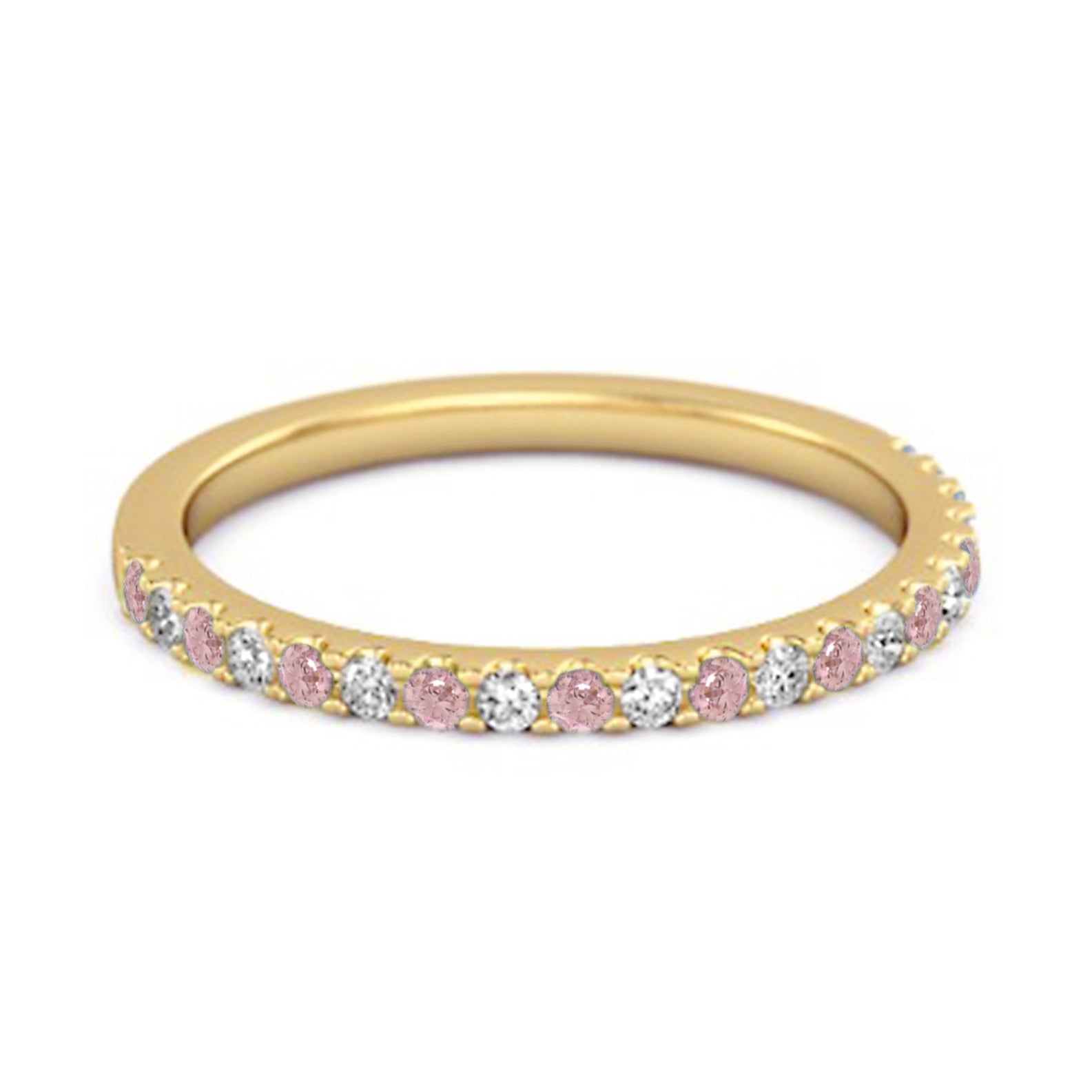 Pink Zirconia Half Eternity Band 925 Sterling Silver Stackable Ring
