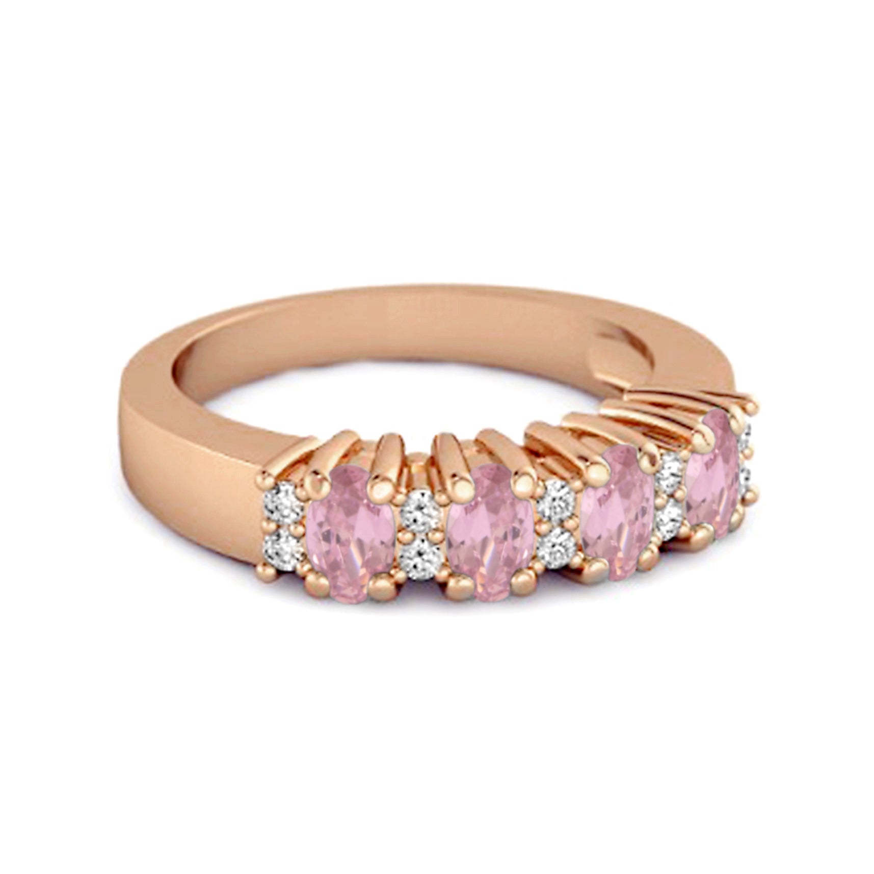 Pink CZ Oval Half Eternity Ring – Sterling Silver