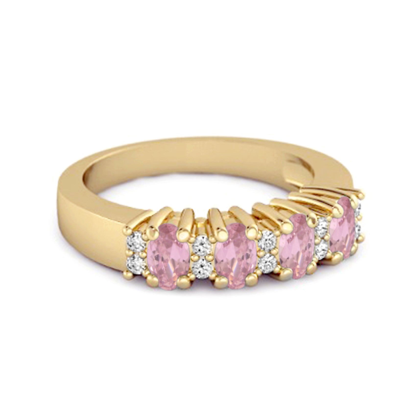 Pink CZ Oval Half Eternity Ring – Sterling Silver