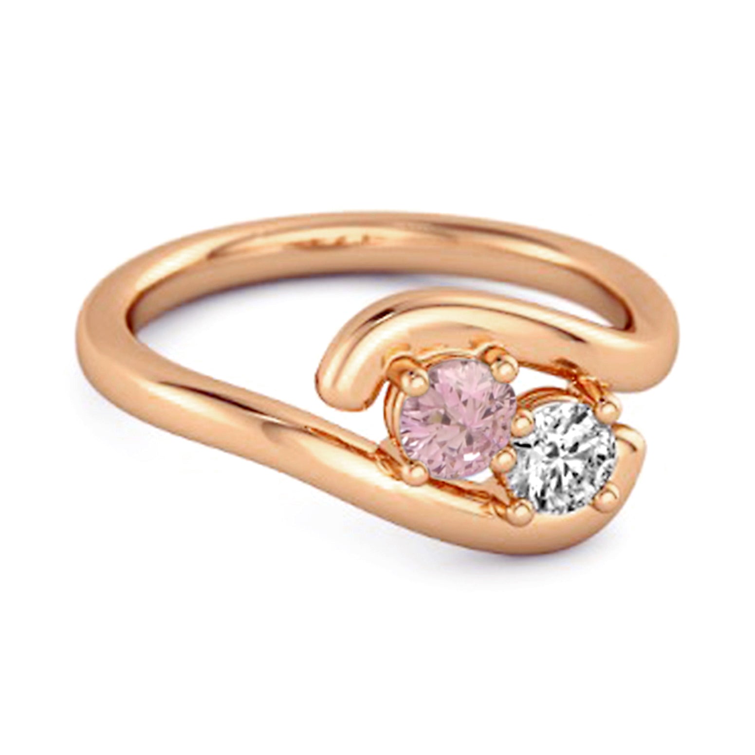 Anello di fidanzamento a spirale con due pietre in argento sterling 925 e zirconi rosa da 0,5 ct