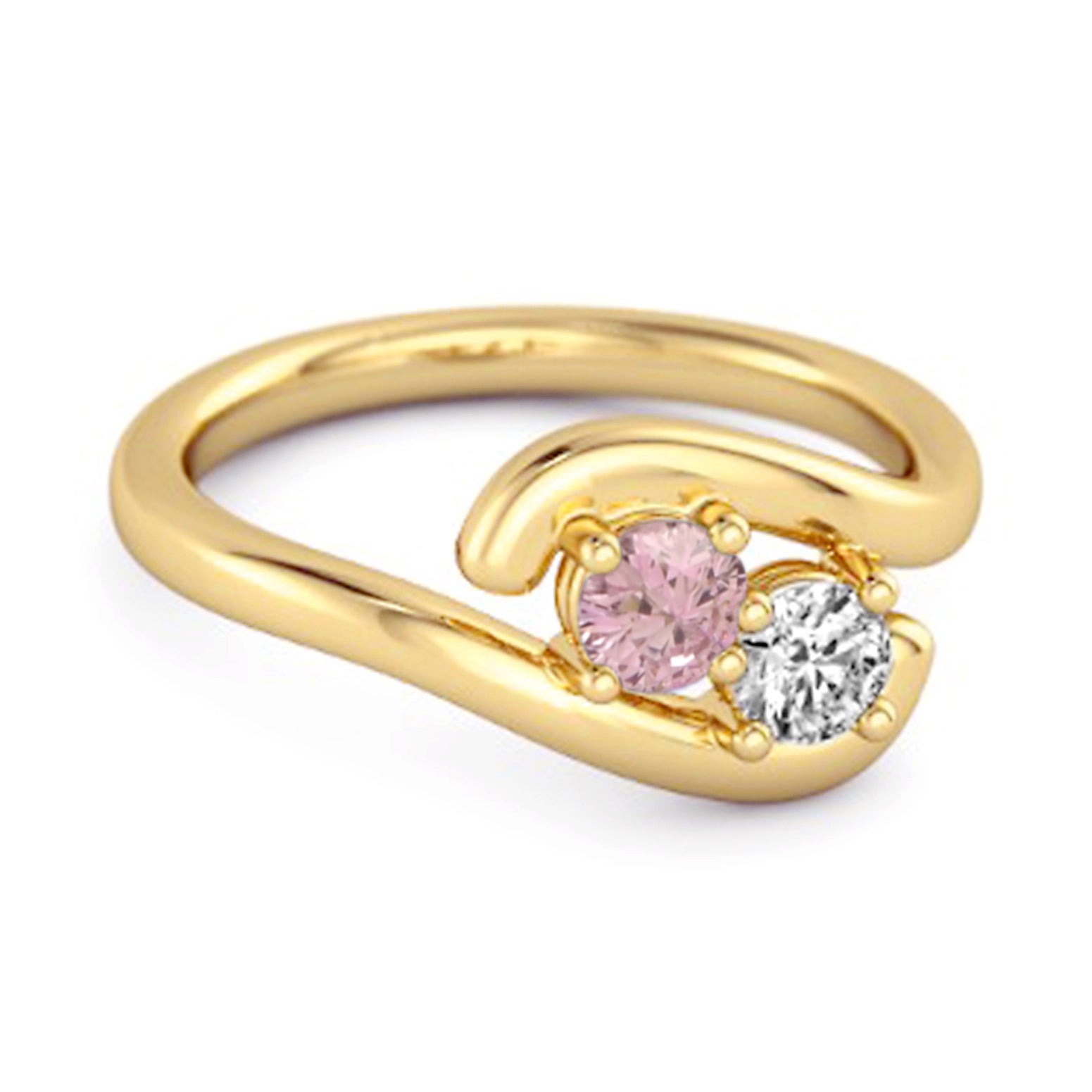 Anello di fidanzamento a spirale con due pietre in argento sterling 925 e zirconi rosa da 0,5 ct