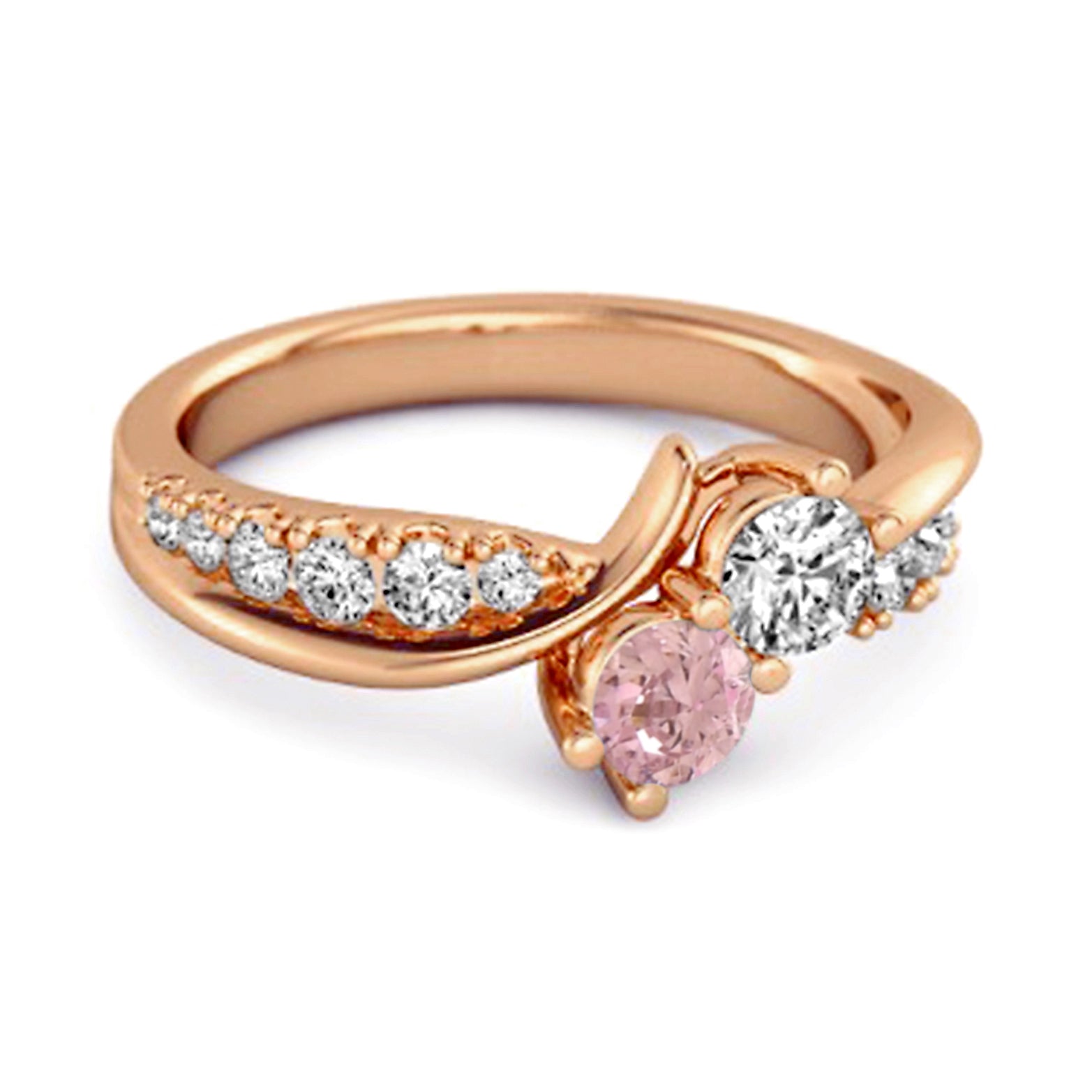 Anello per anniversario in argento sterling con due pietre a spirale in zircone rosa taglio rotondo
