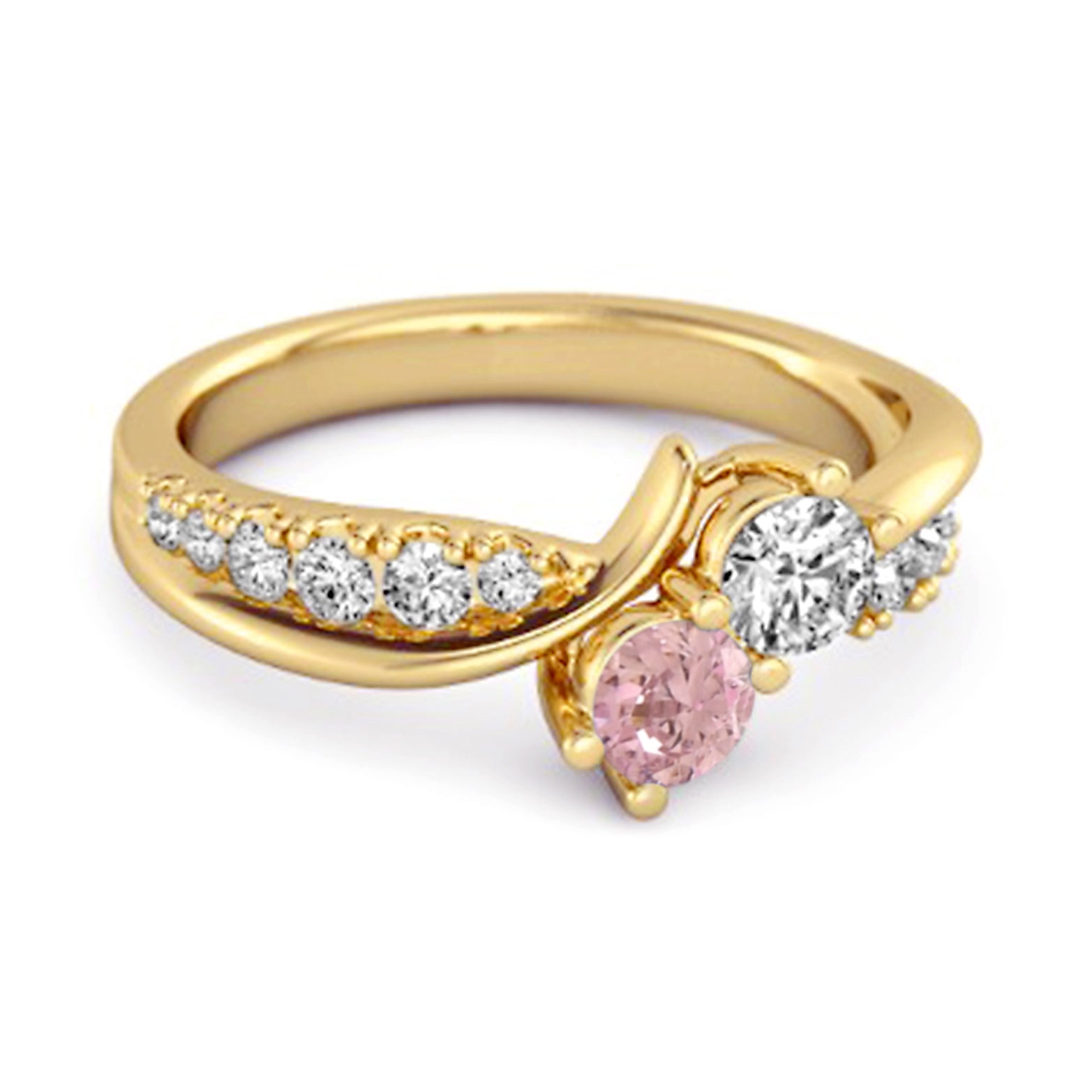 Anello per anniversario in argento sterling con due pietre a spirale in zircone rosa taglio rotondo