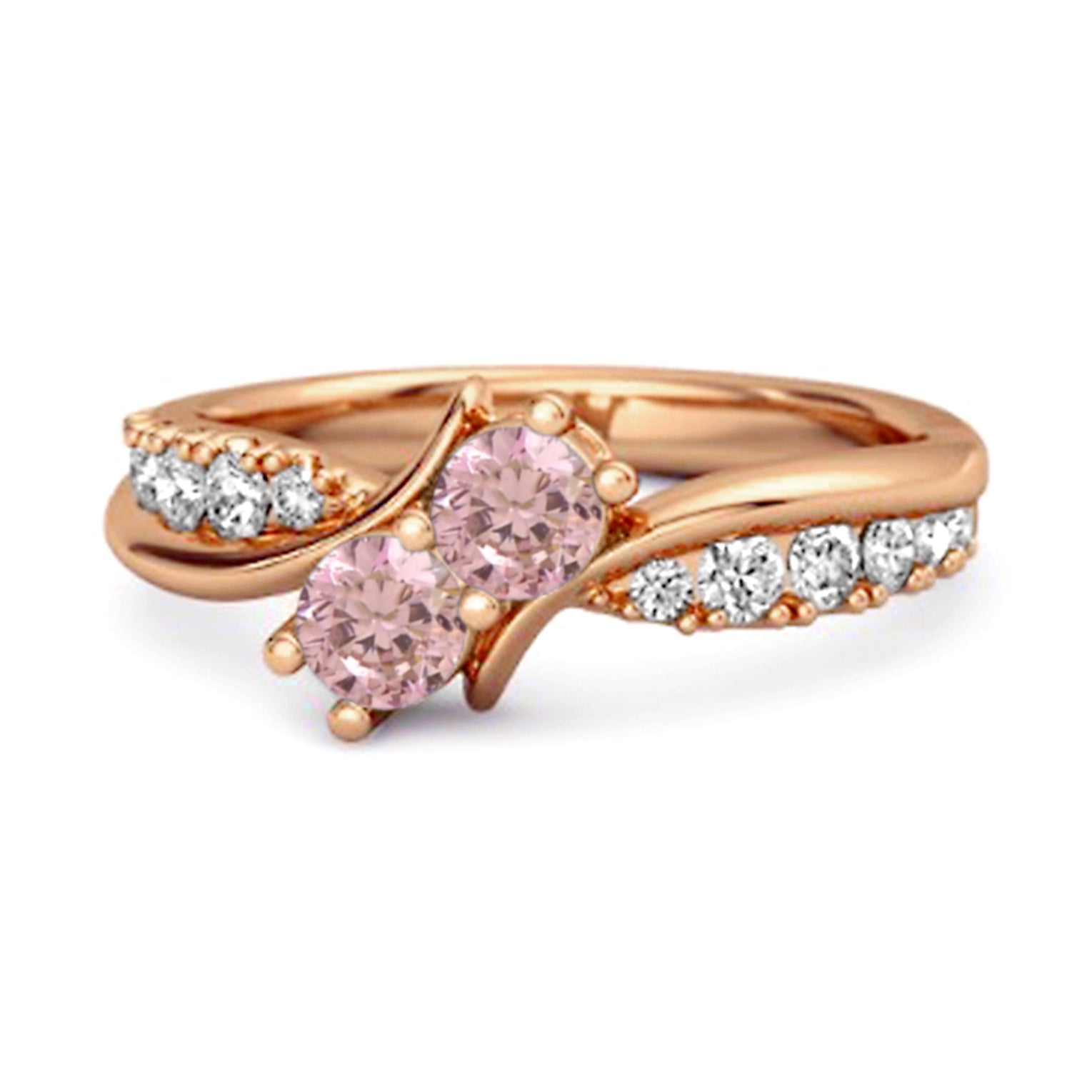 Anello per anniversario in argento sterling con due pietre a spirale in zircone rosa rotondo da 0,2 ct