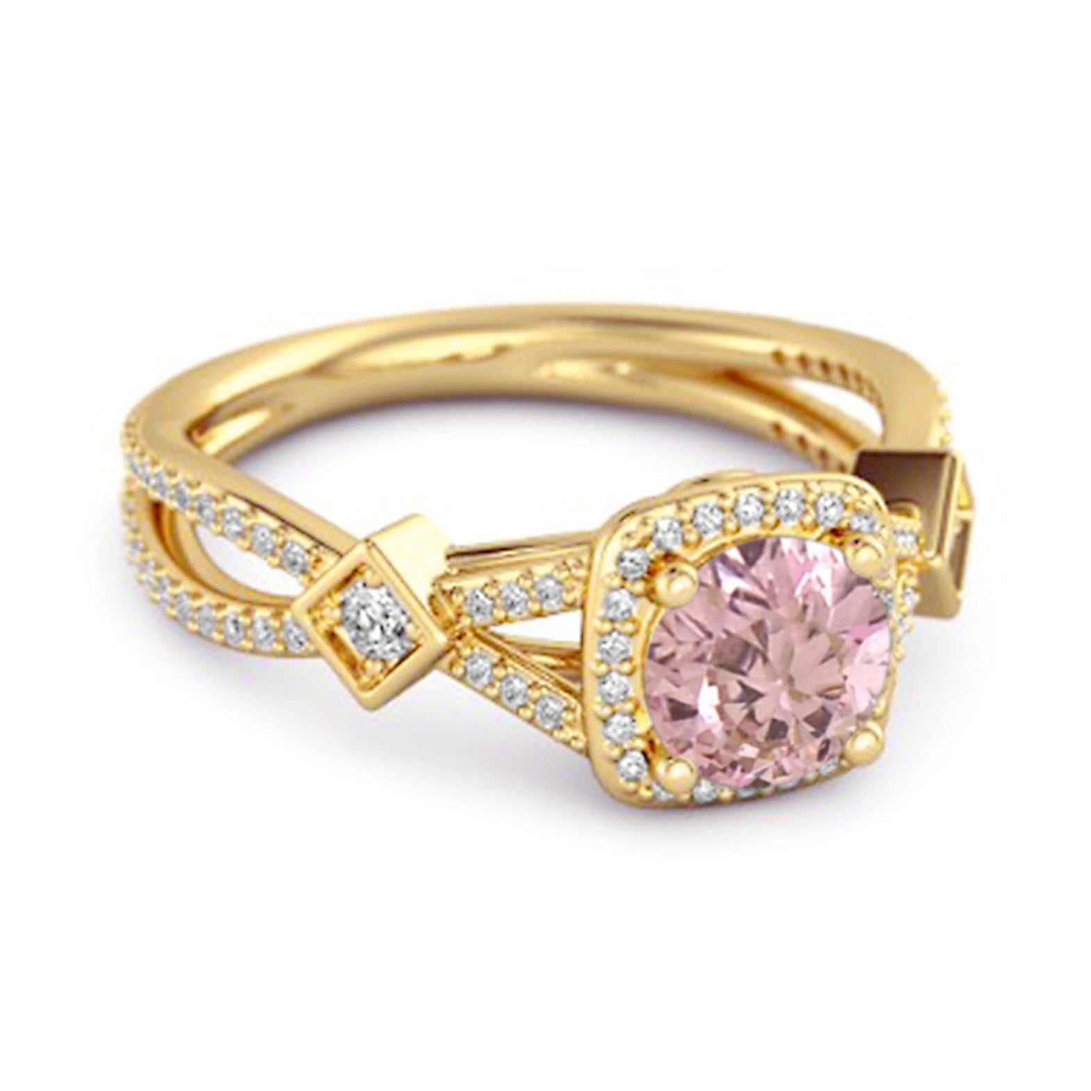 Anello nuziale vintage in argento sterling 925 con zirconi rosa e gambo diviso
