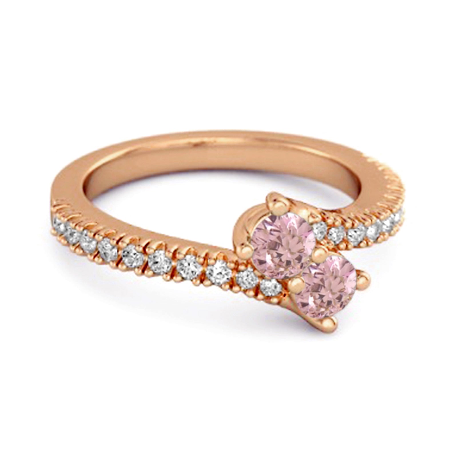 Pink Topaz Twin Stone Pavé Bypass Ring - Sterling Silver