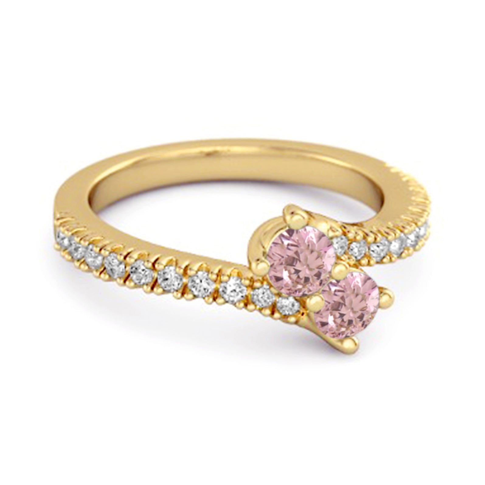 Pink Topaz Twin Stone Pavé Bypass Ring - Sterling Silver