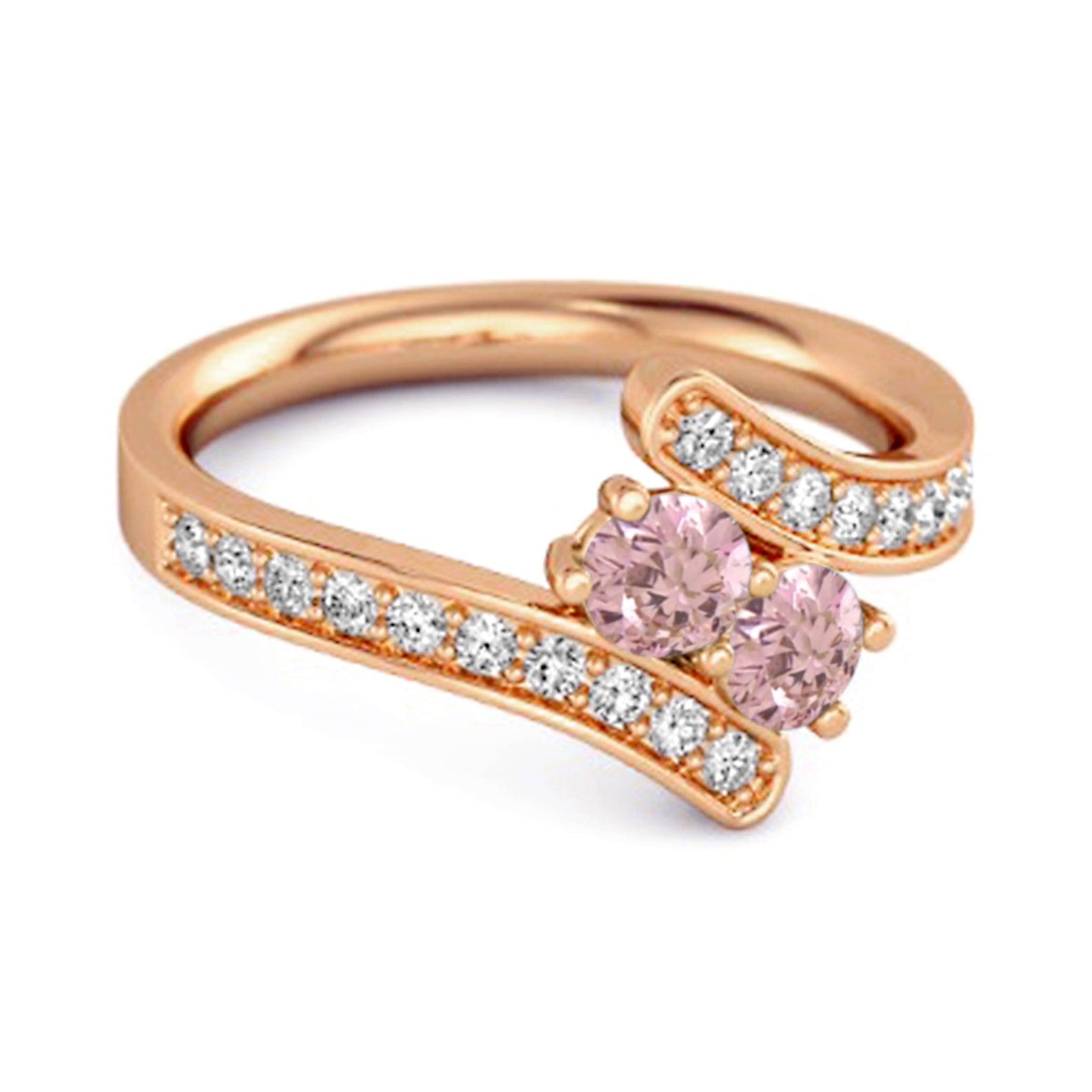 Anello nuziale con gambo diviso in argento sterling 925 con zirconi rosa