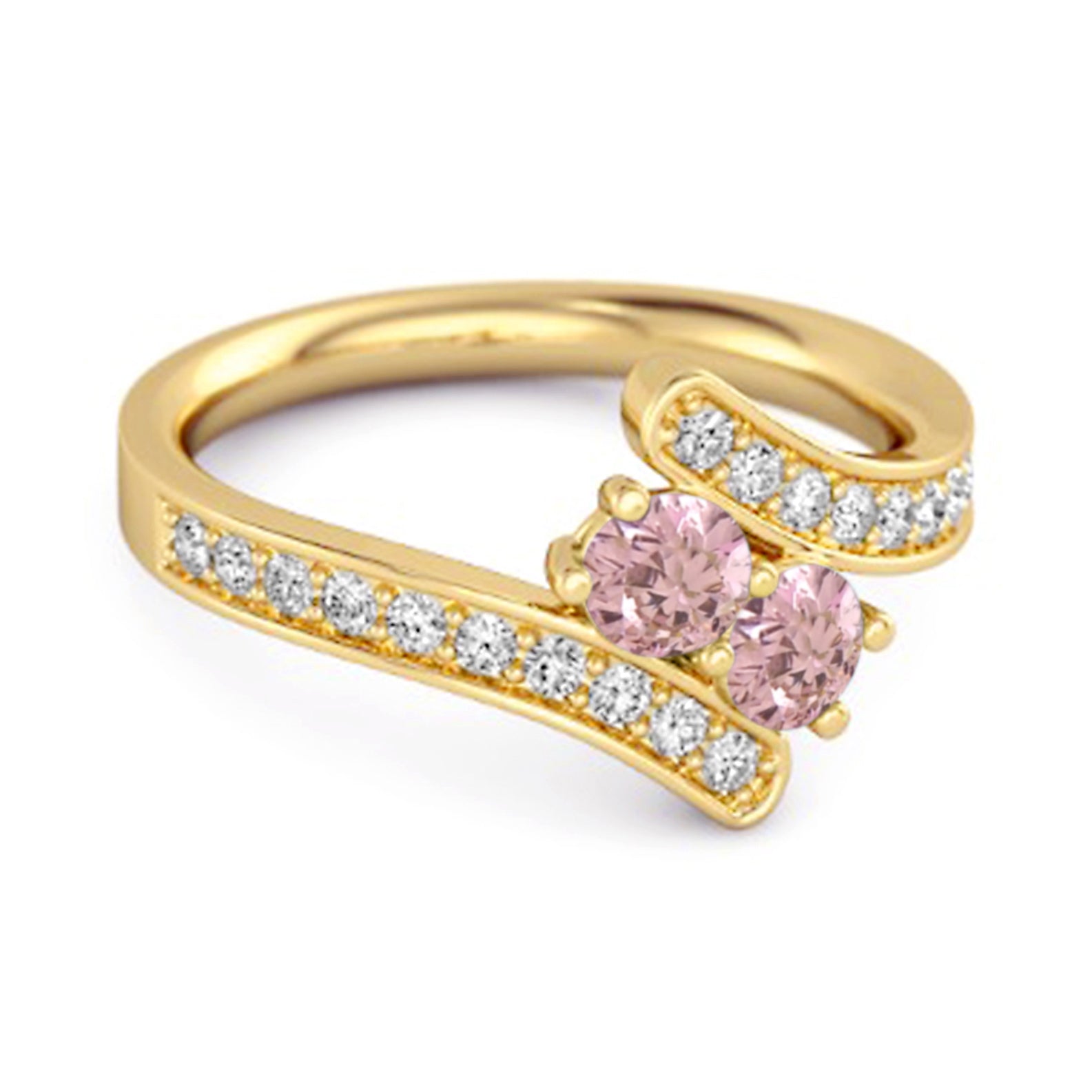 Anello nuziale con gambo diviso in argento sterling 925 con zirconi rosa