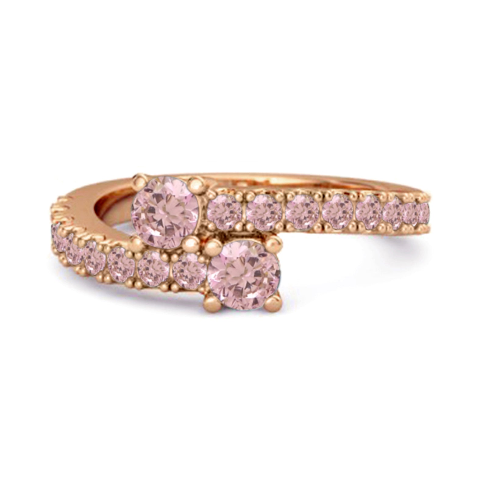 Anello da sposa classico in argento sterling 925 con zirconi rosa e gambo diviso
