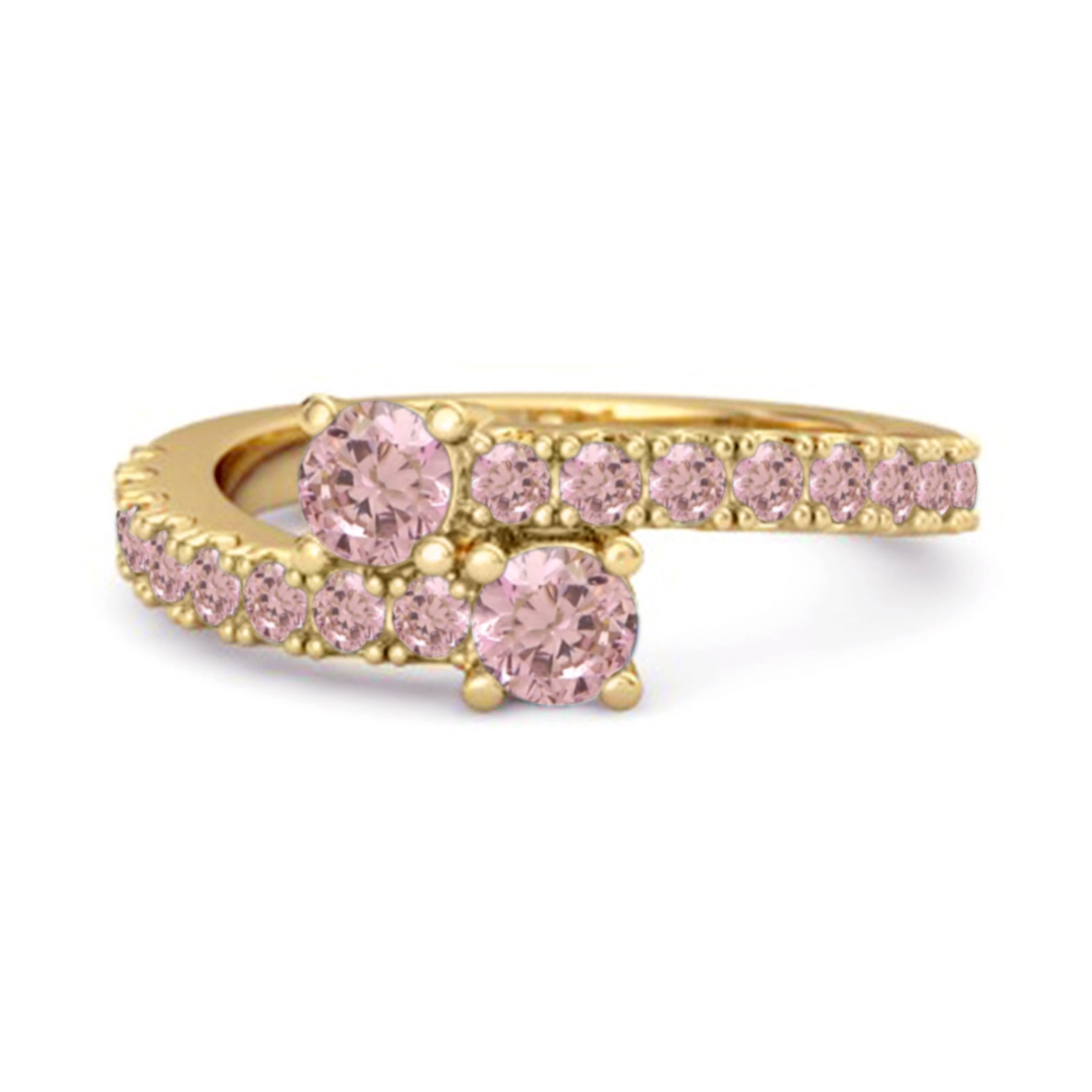 Anello da sposa classico in argento sterling 925 con zirconi rosa e gambo diviso