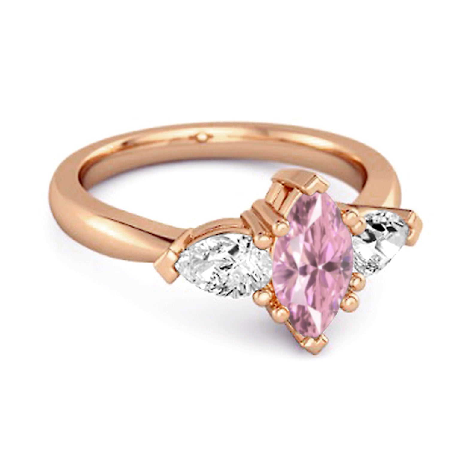 Anello in argento sterling 925 con zirconi rosa taglio marquise da 0,25 carati