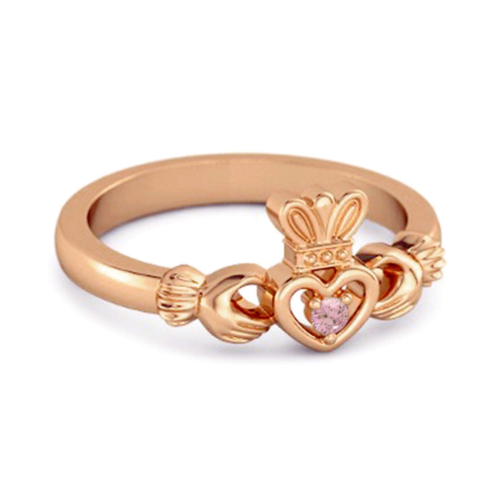 Anello a corona in argento sterling 925 con zirconi rosa da 0,10 carati, piccolo Claddagh