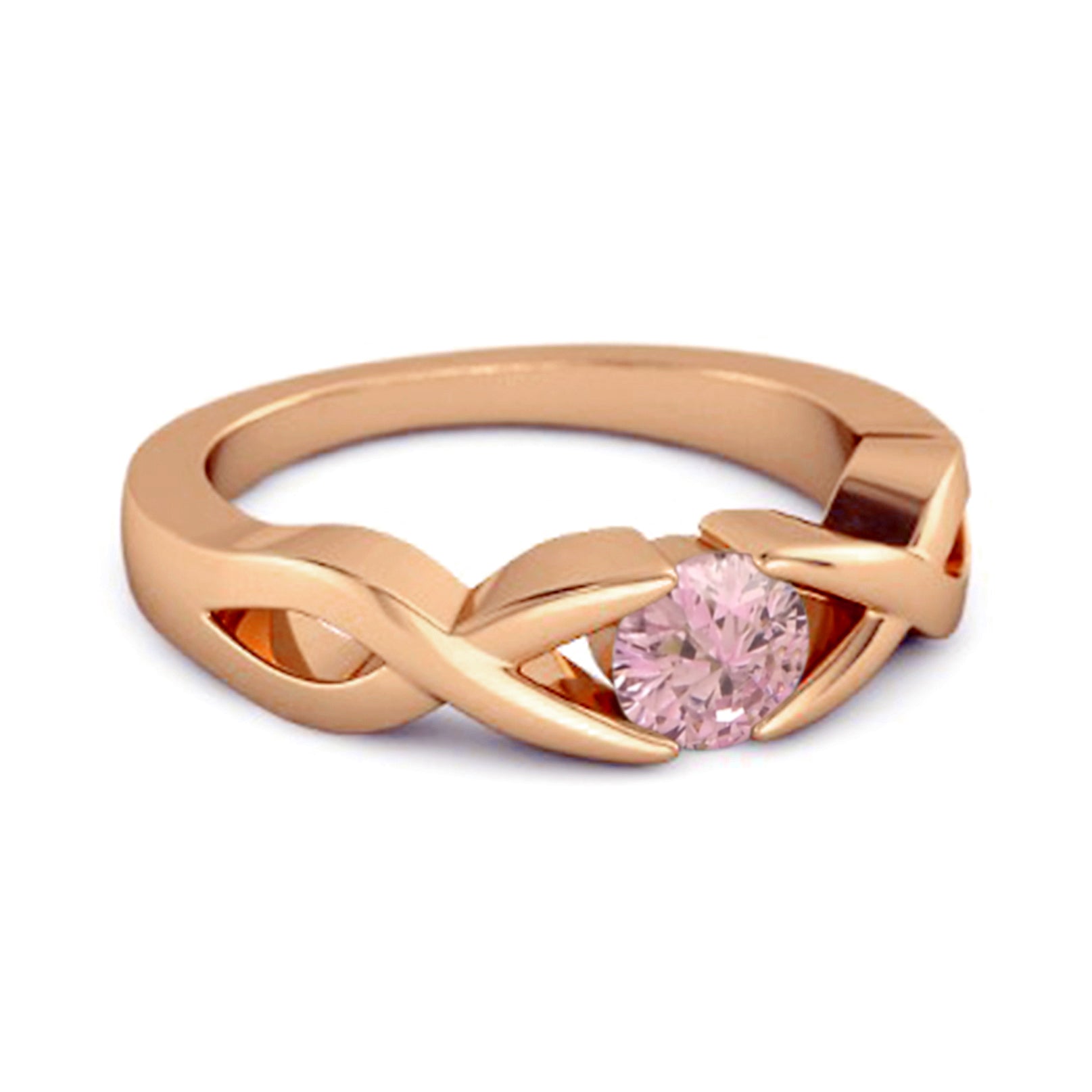 Anello da donna impilabile in argento sterling 925 con zirconi rosa rotondi da 3,00 mm