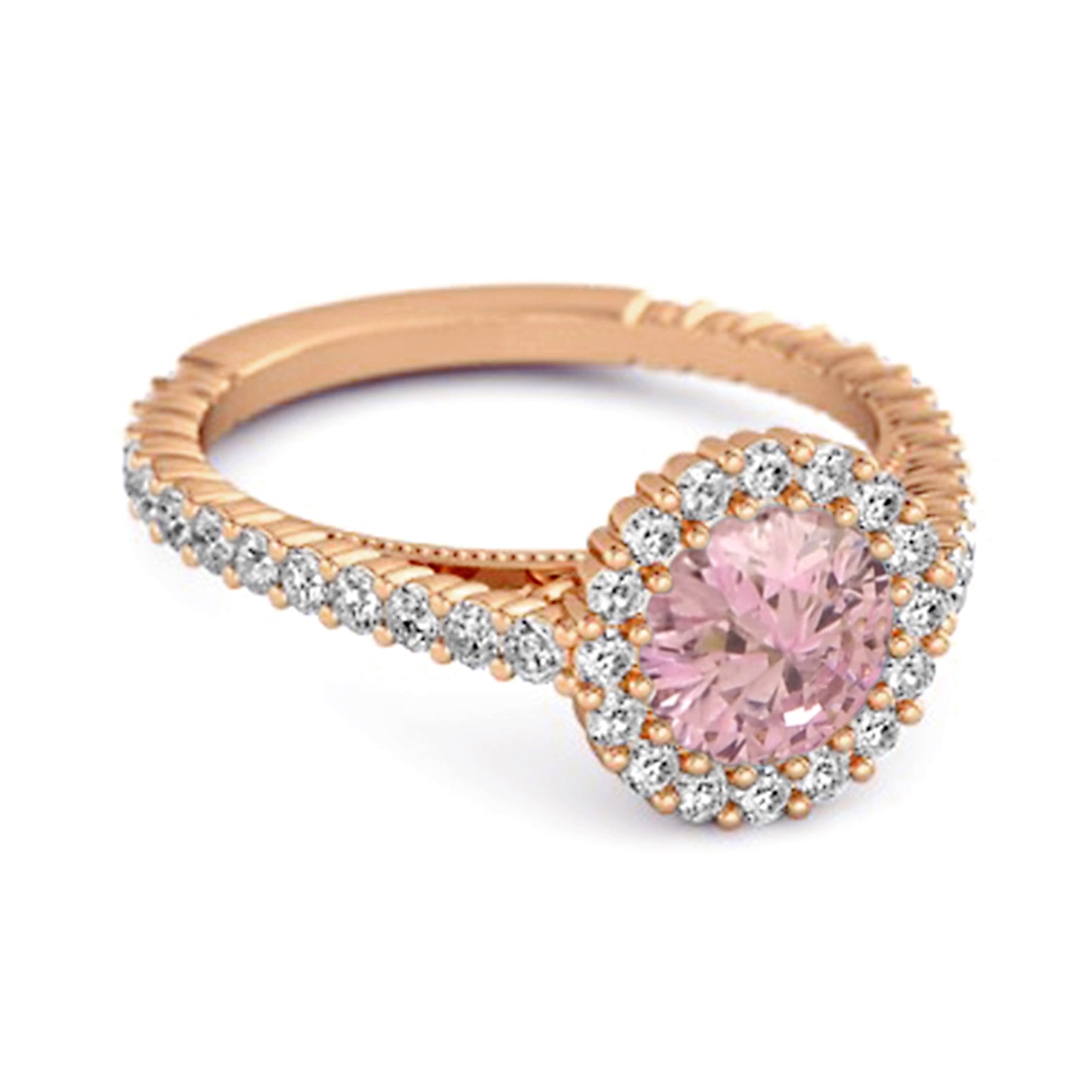 Pink Topaz Halo Pavé Engagement Ring - Sterling Silver