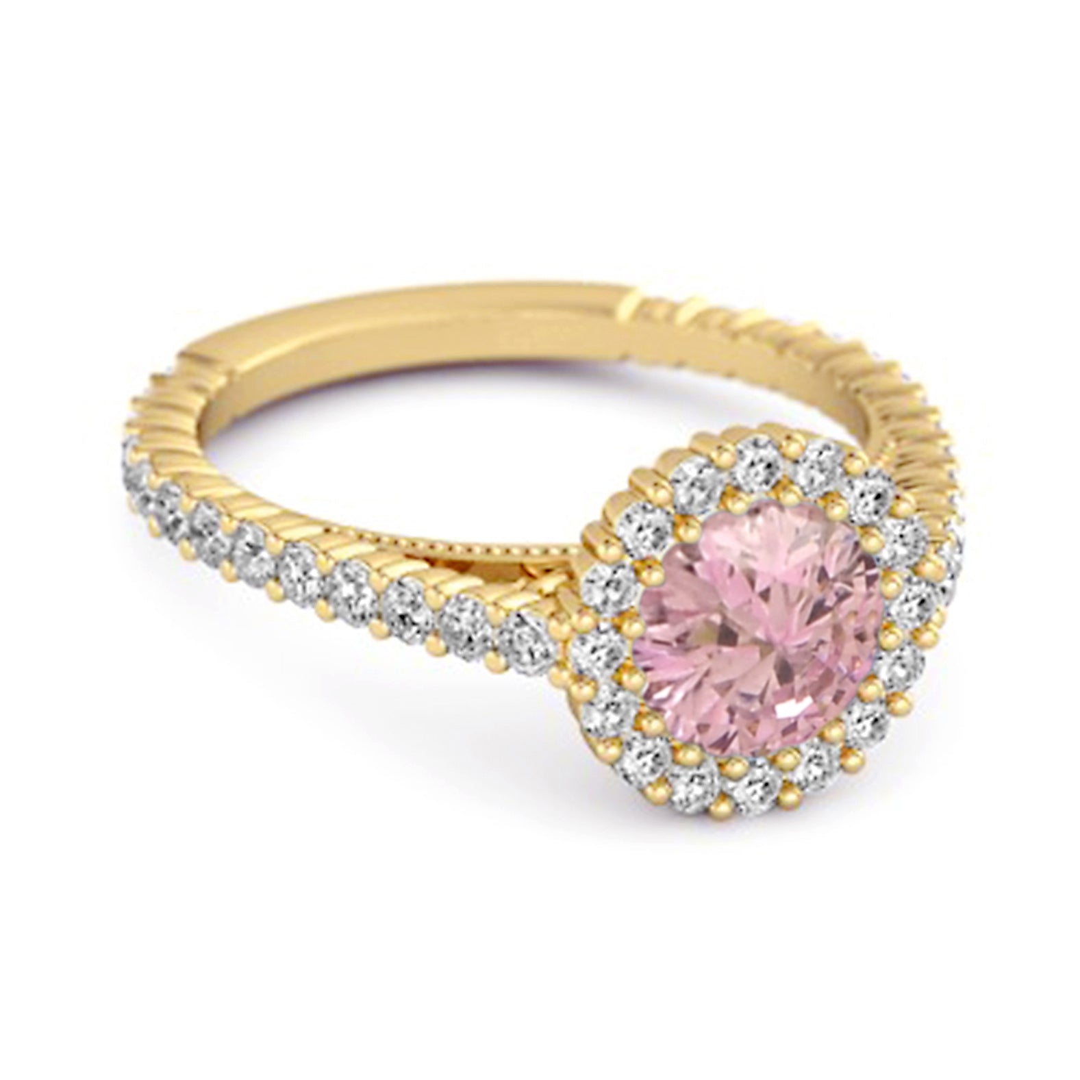 Pink Topaz Halo Pavé Engagement Ring - Sterling Silver