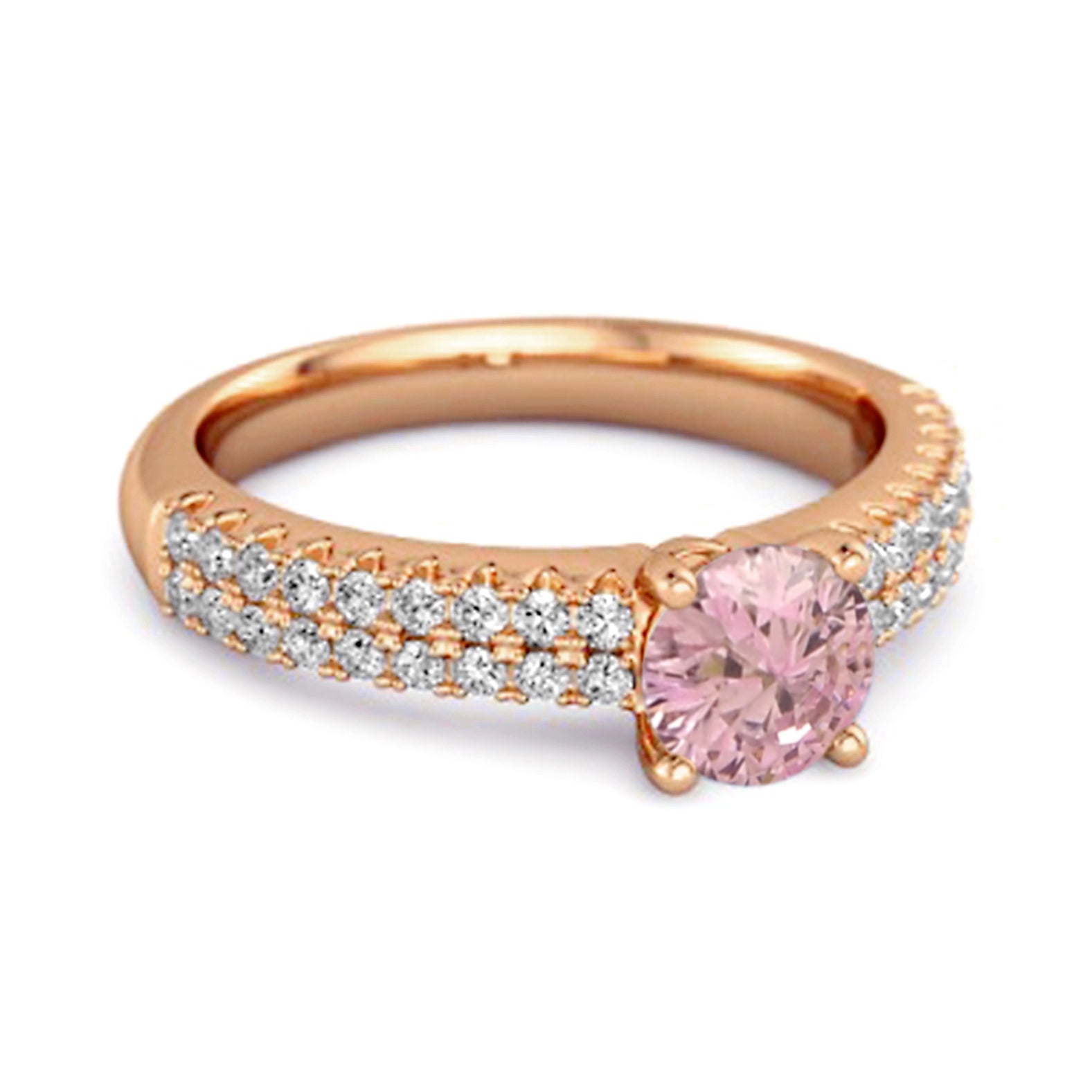 Anello impilabile in argento sterling 925 con zirconi rosa da 0,10 carati a doppia fascia