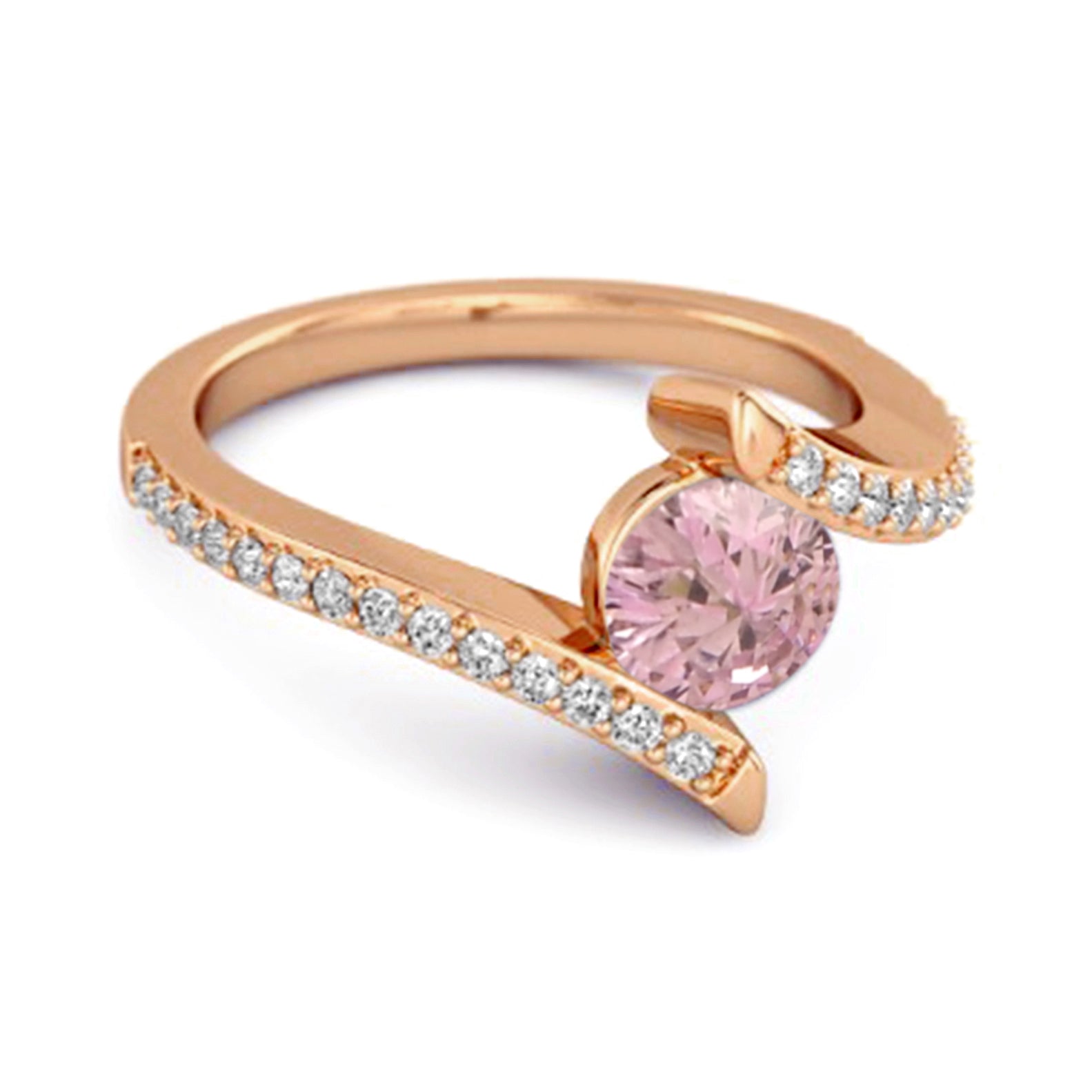 Pink Topaz Contemporary Pavé Bypass Ring - Sterling Silver