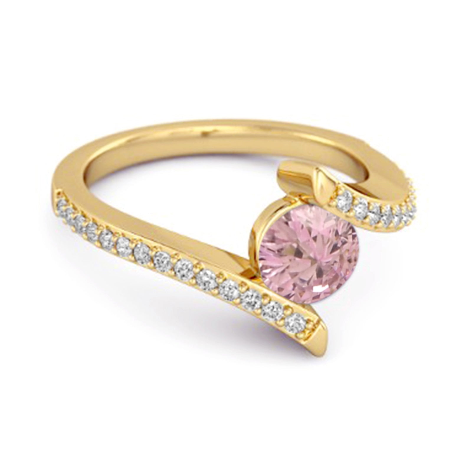 Pink Topaz Contemporary Pavé Bypass Ring - Sterling Silver