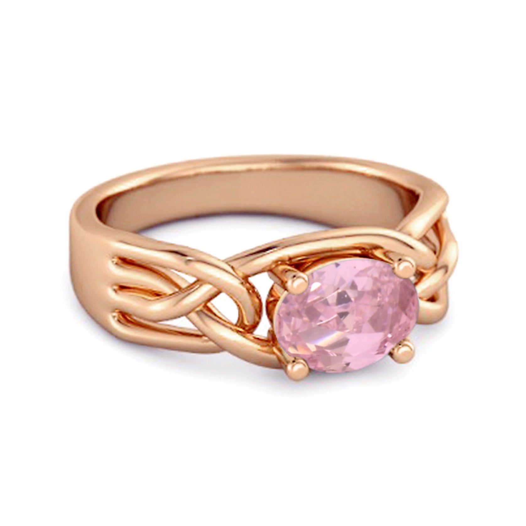 Pink Topaz Celtic Woven Band Ring - Sterling Silver
