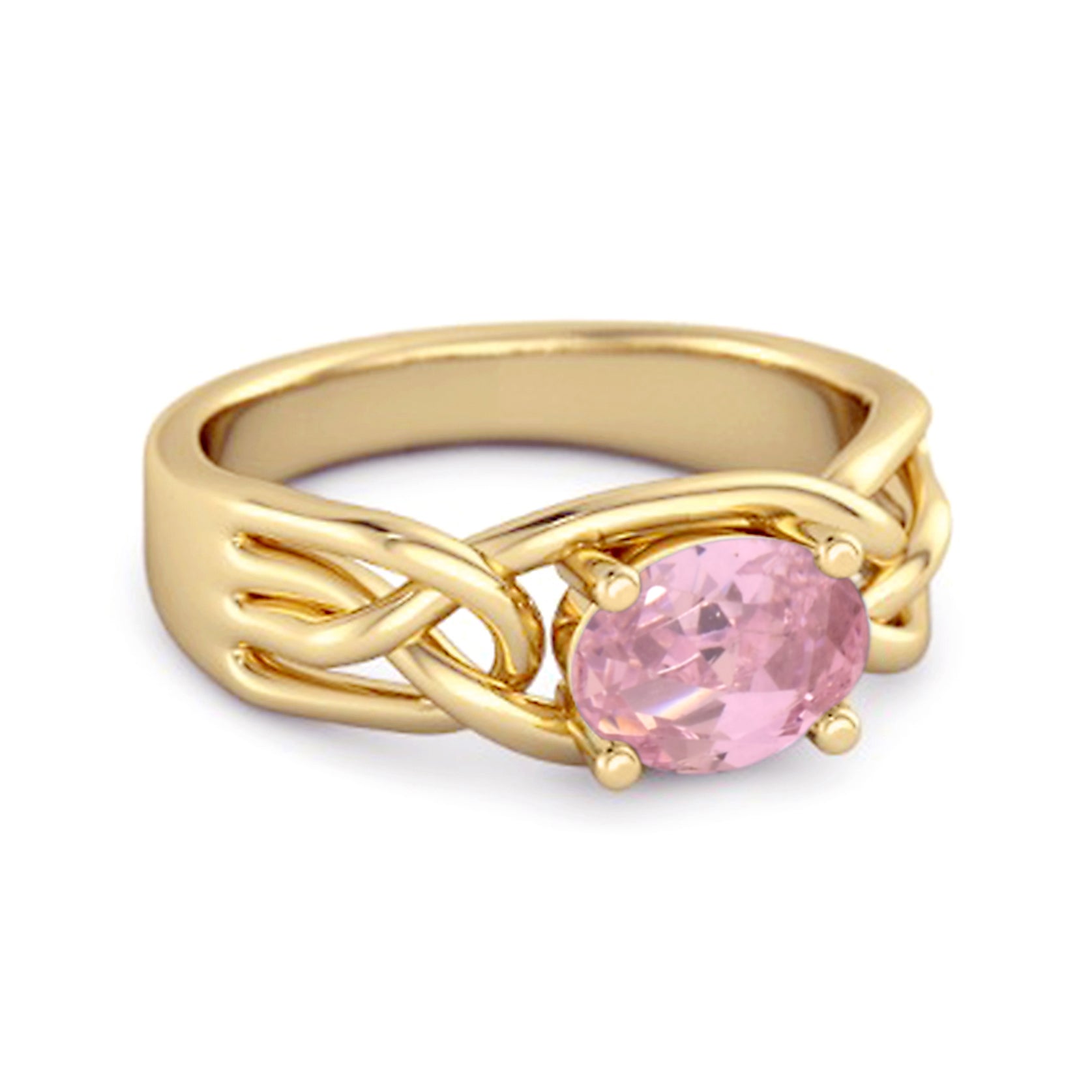 Pink Topaz Celtic Woven Band Ring - Sterling Silver