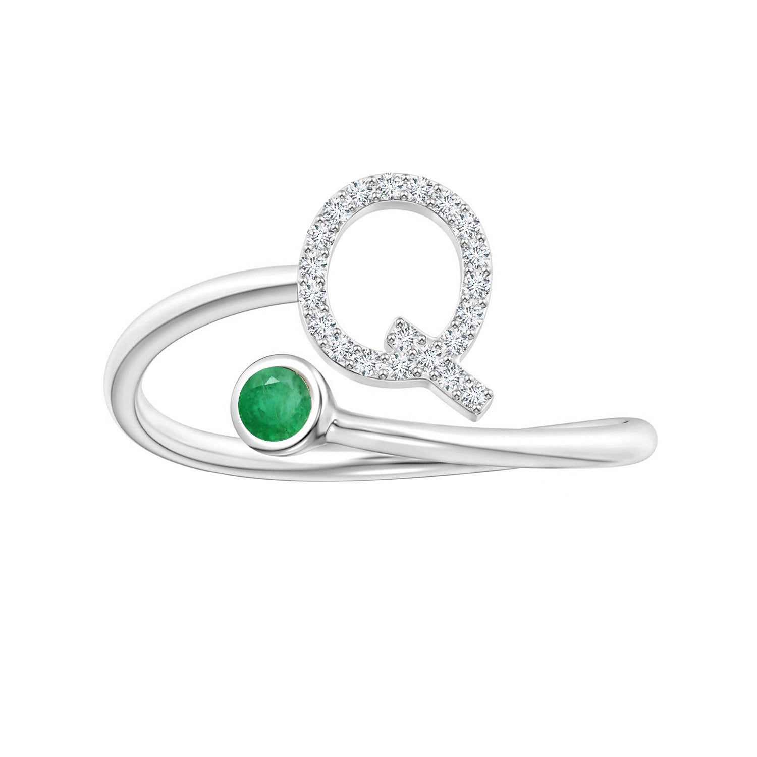Emerald Initials Alphabet Ring - Sterling Silver