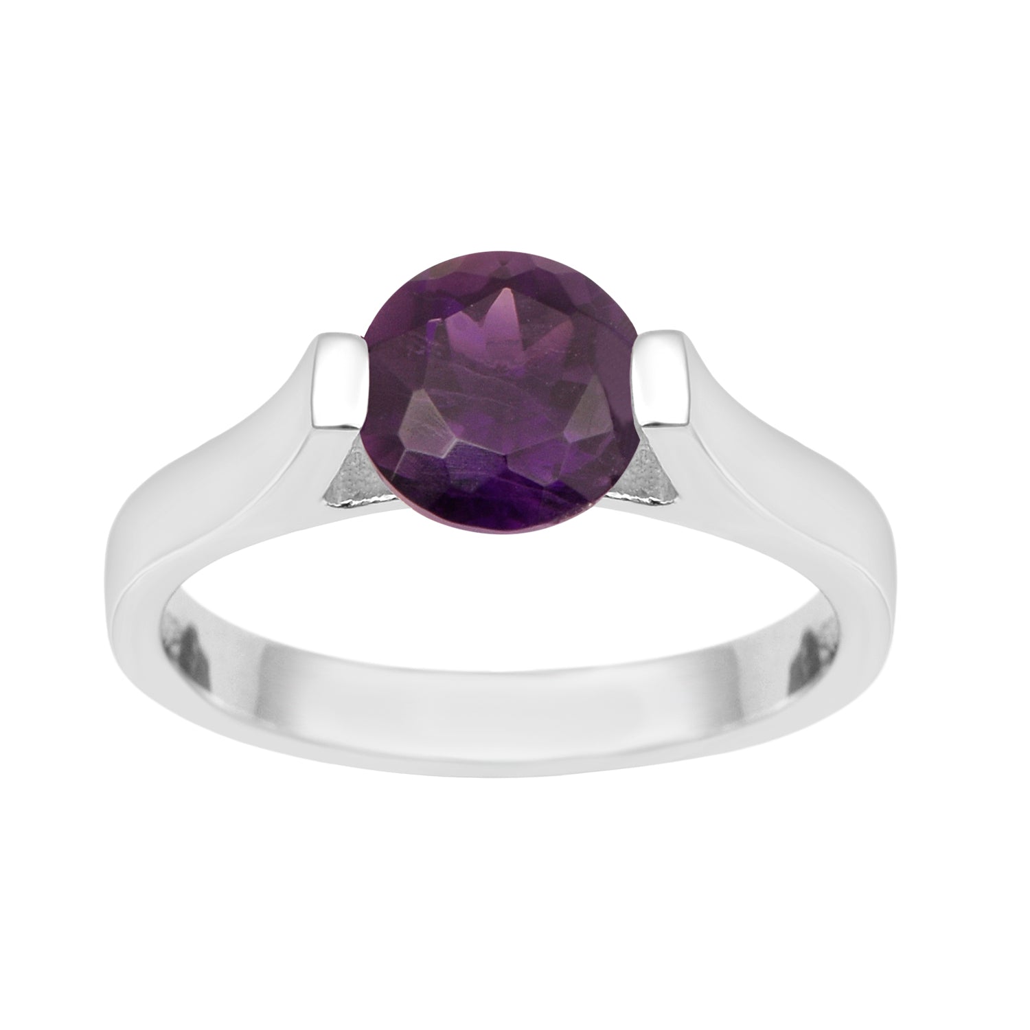 Amethyst Round Solitaire Ring -Sterling Silver