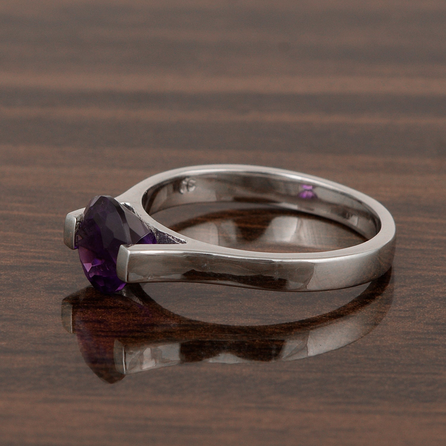 Amethyst Round Solitaire Ring -Sterling Silver