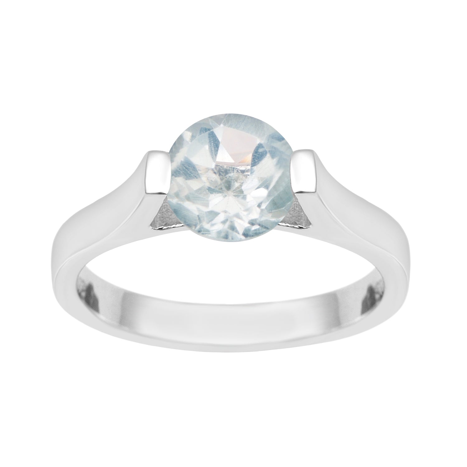 Aquamarine Round Solitaire Ring -Sterling Silver
