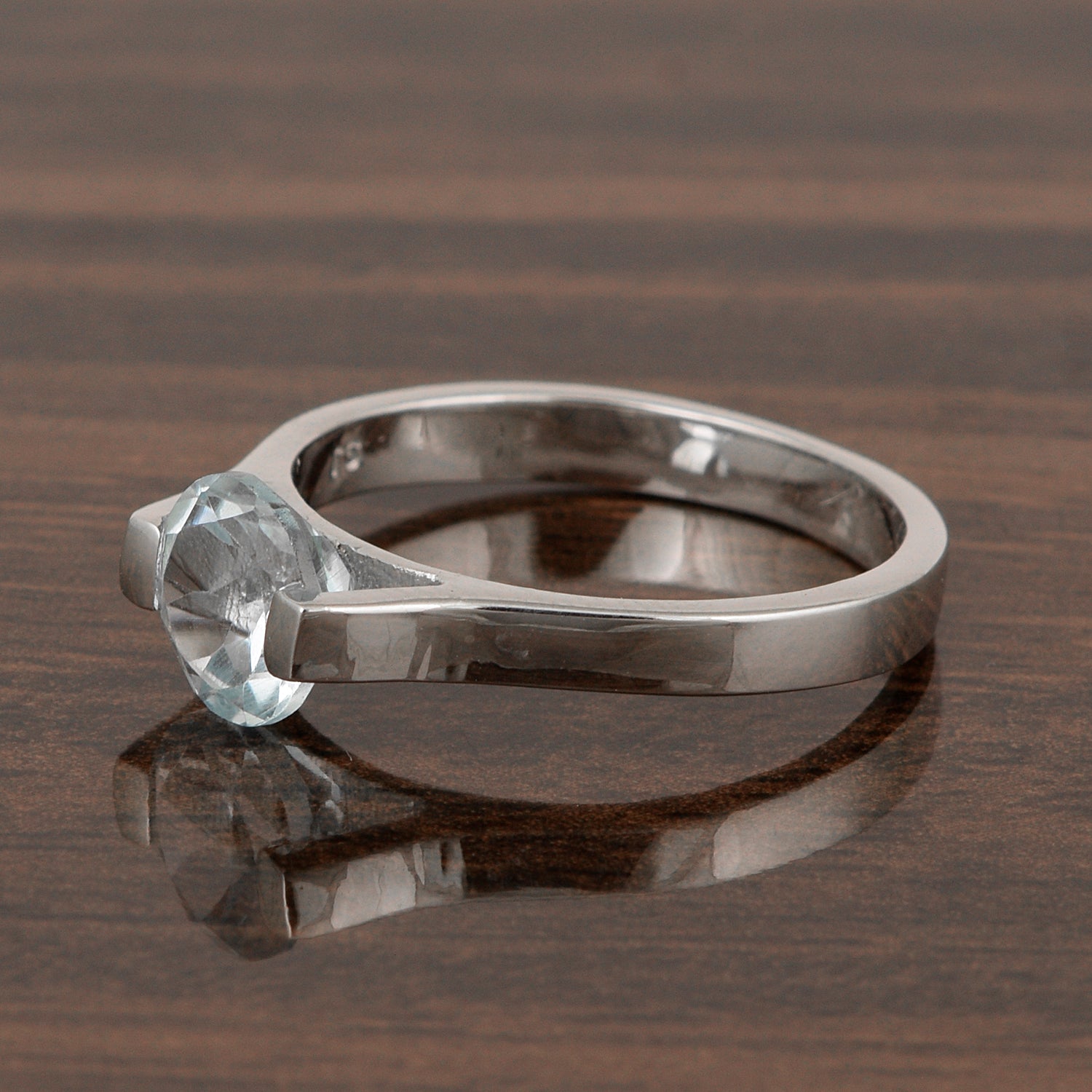 Aquamarine Round Solitaire Ring -Sterling Silver