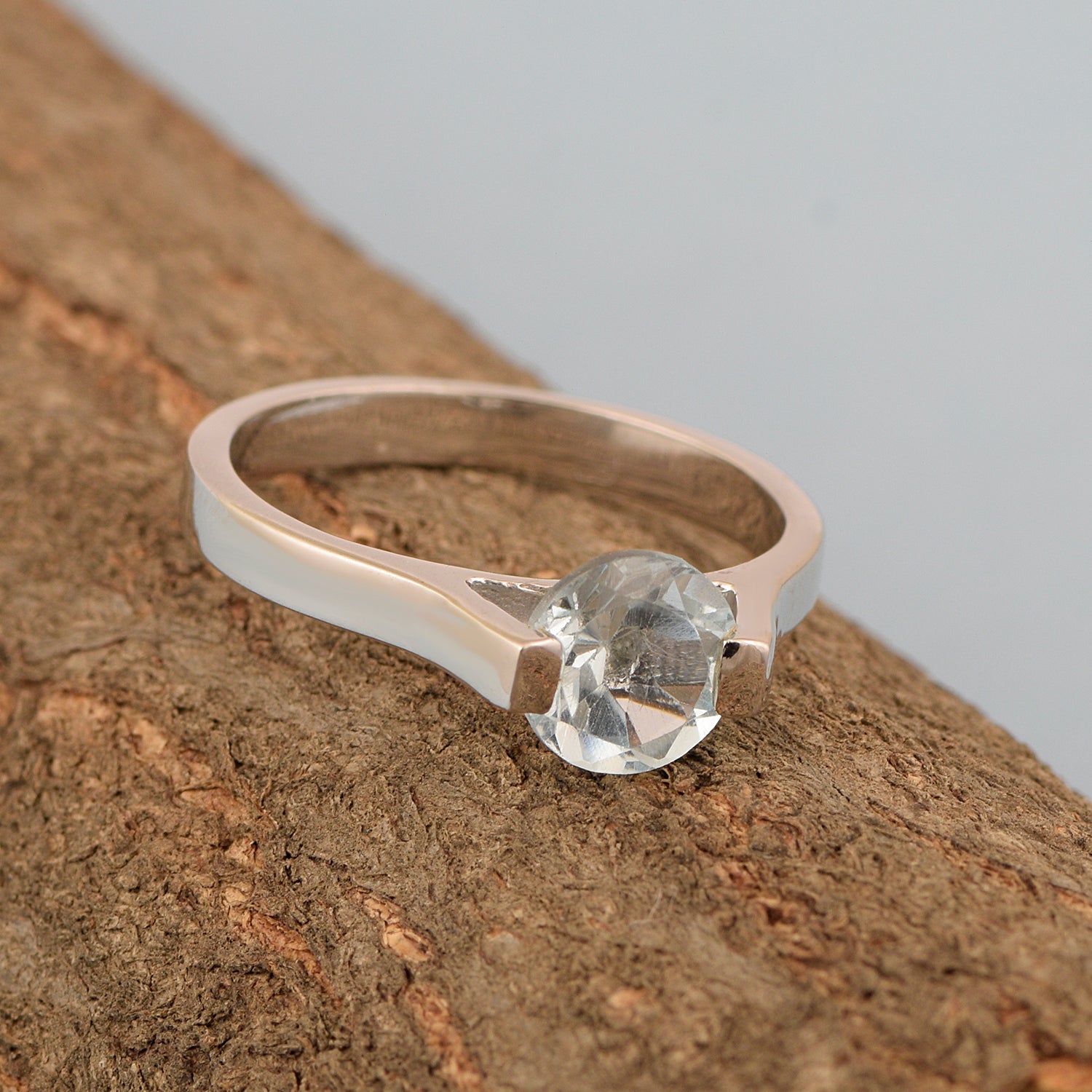Aquamarine Round Solitaire Ring -Sterling Silver