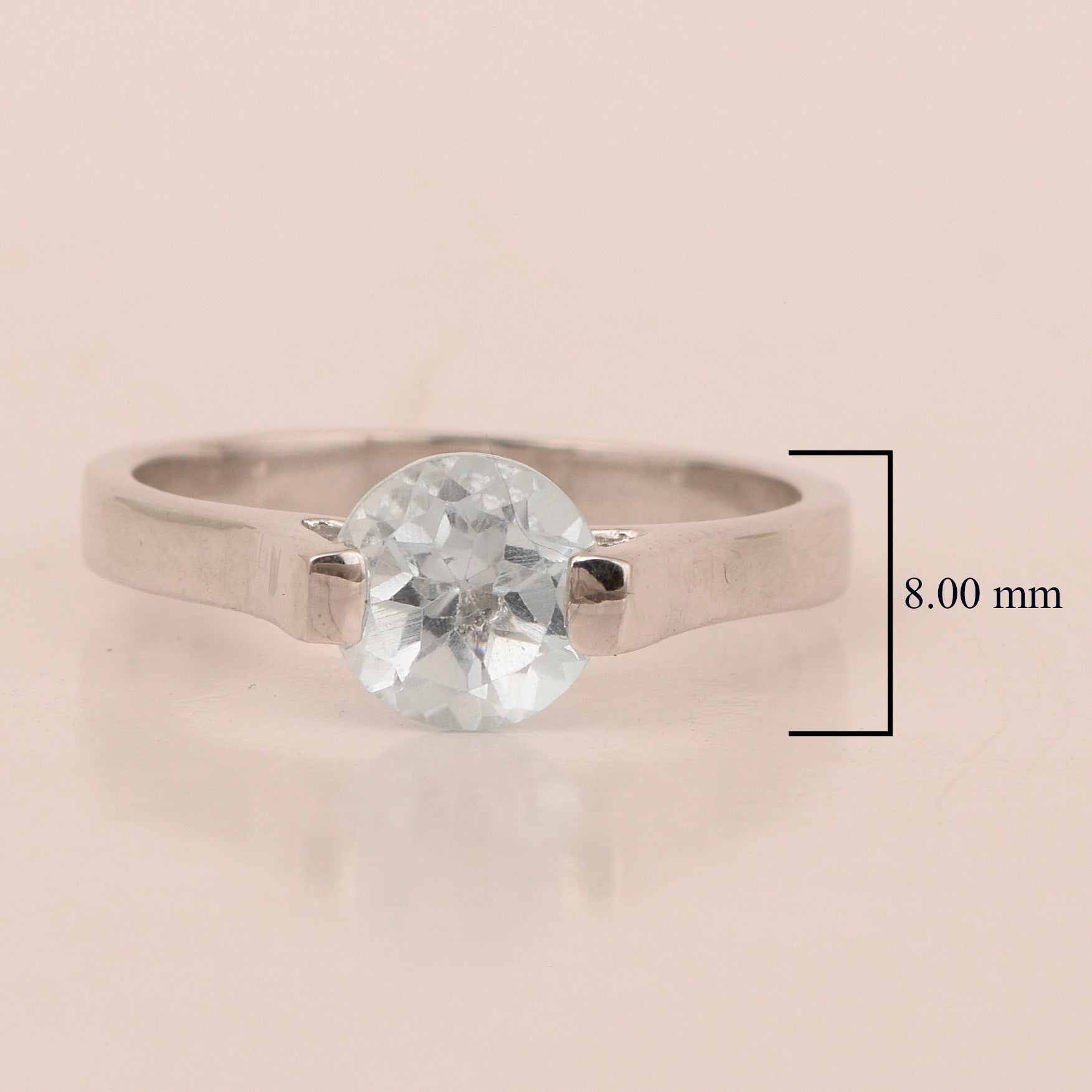 Aquamarine Round Solitaire Ring -Sterling Silver