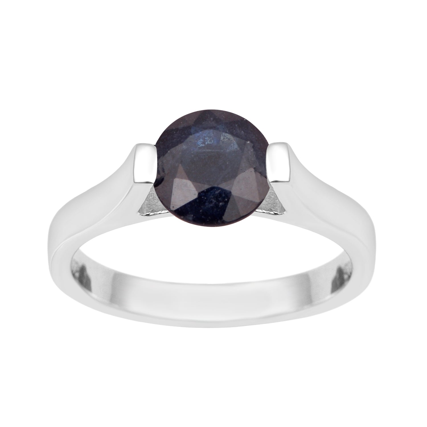 Blue Sapphire Tension Set Ring – Sterling Silver