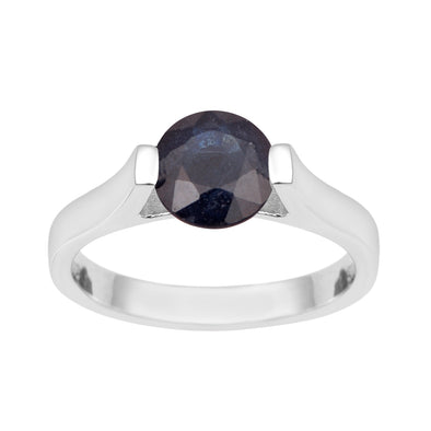 Solitaire 7mm Round Blue Sapphire Gemstone Open Prong Ring