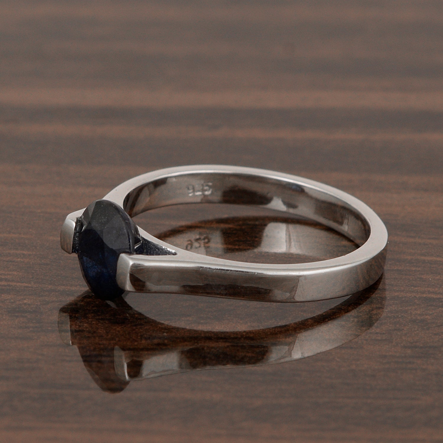 Blue Sapphire Tension Set Ring – Sterling Silver