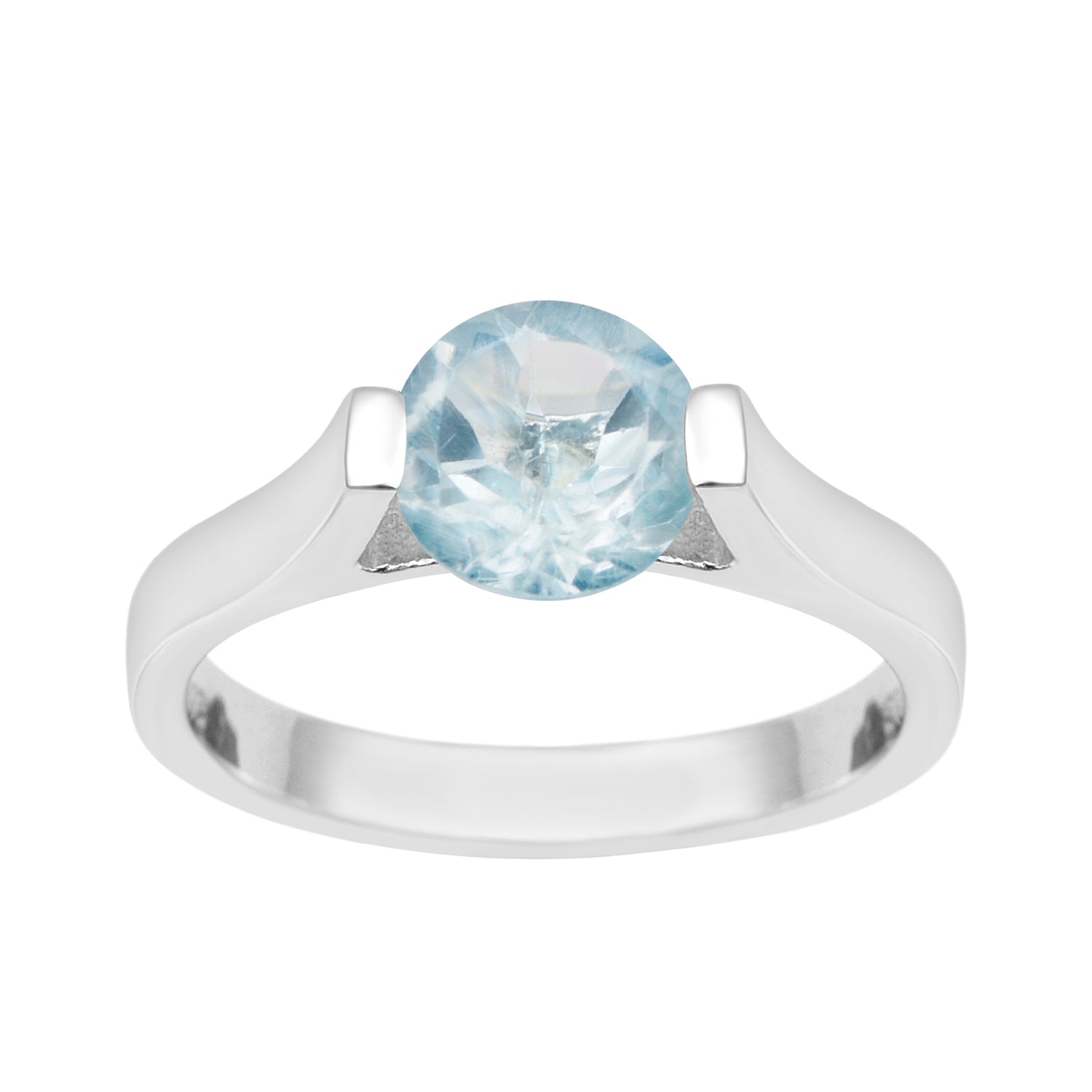Blue Topaz Round Solitaire Ring -Sterling Silver