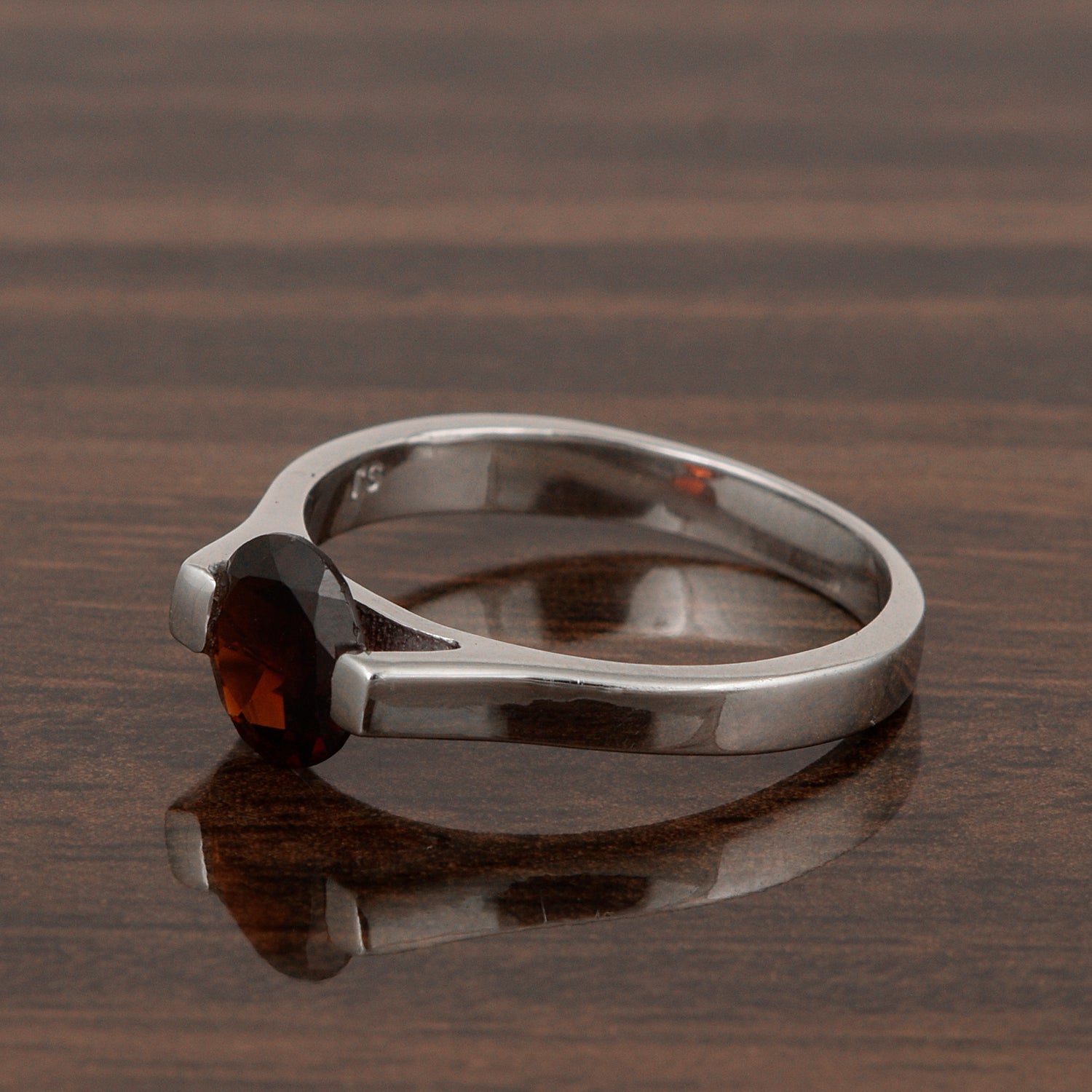 Garnet Round Solitaire Ring -Sterling Silver